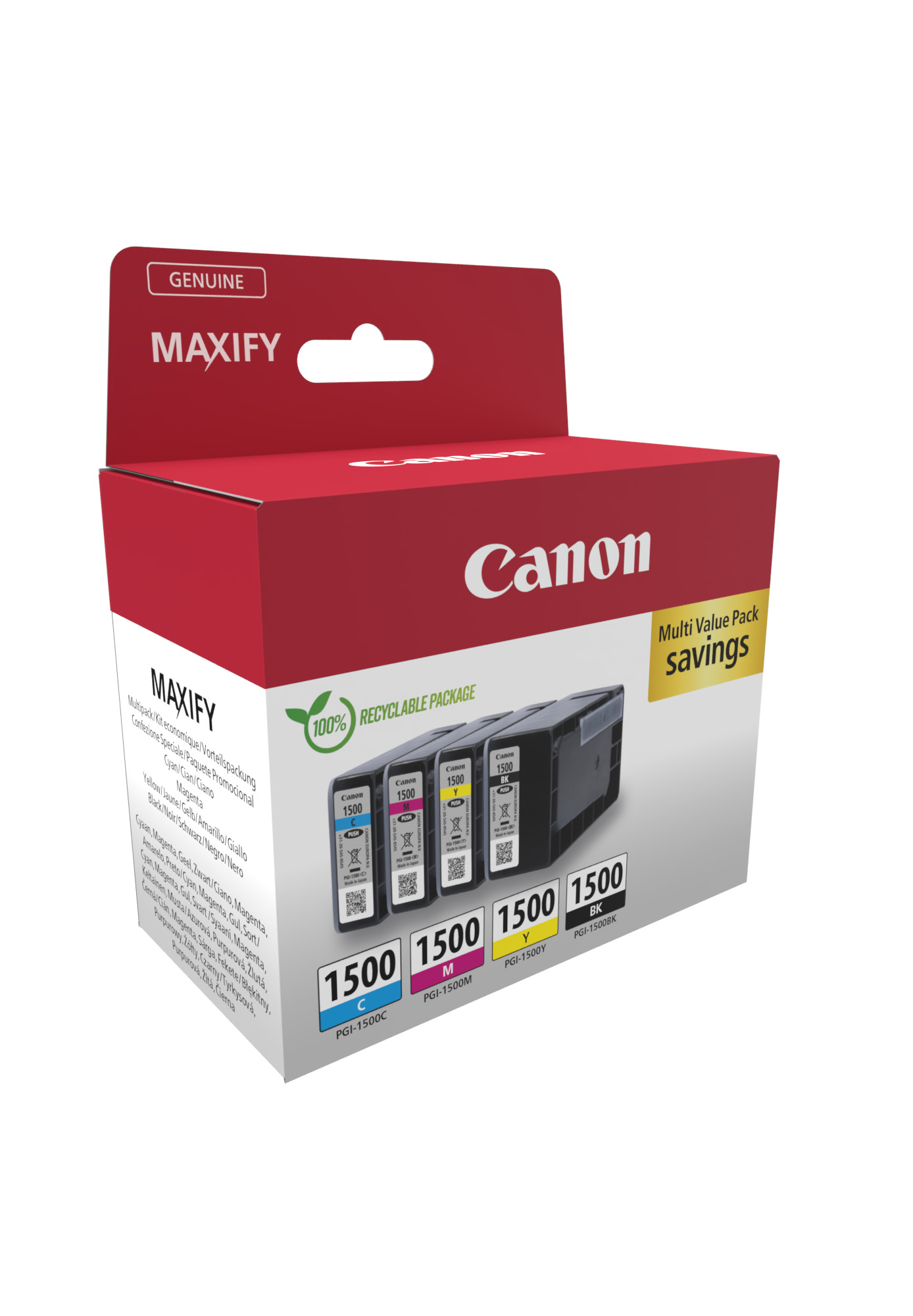 Canon PGI-1500 BK/C/M/Y schwarz, cyan, magenta, gelb Druckerpatronen, 4er-Set