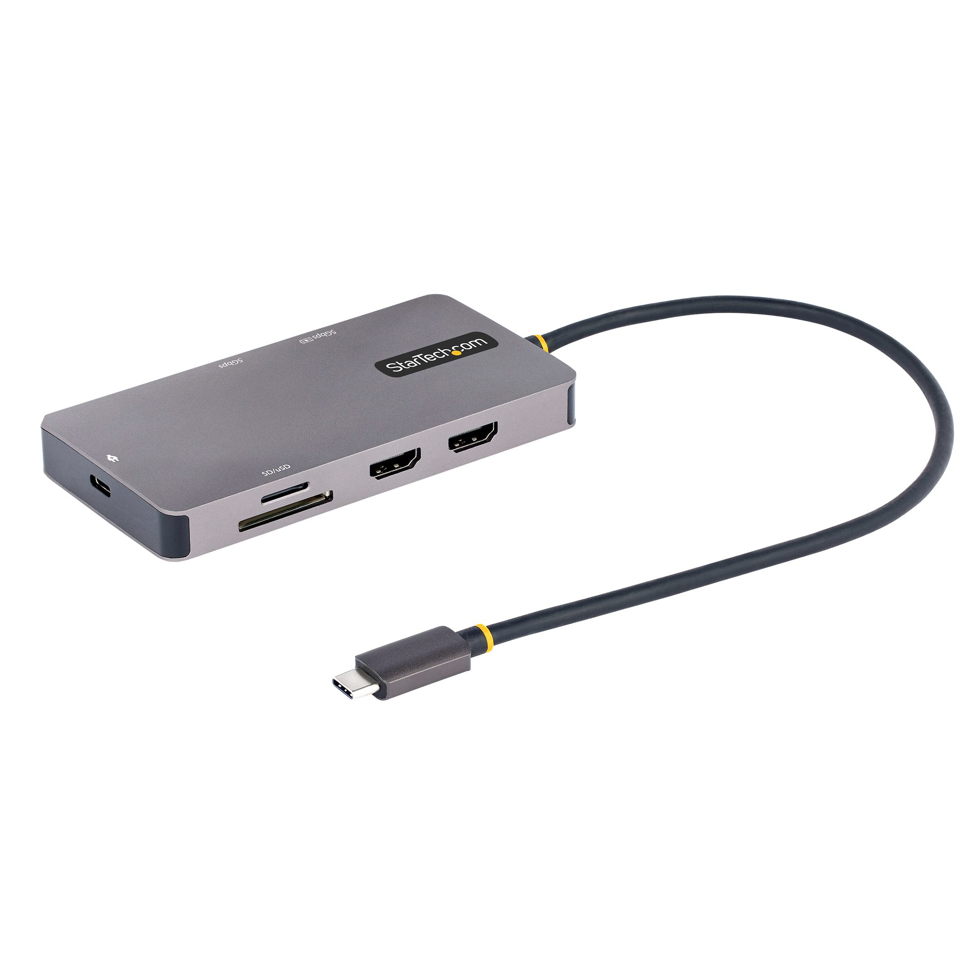 STARTECH.COM USB C Multiport Adapter Dual HDMI Video 4K 60Hz 2Pt 5Gbps USB-A Hub 100W PD GbE SD/MicroSD 12inch/30cm Cable