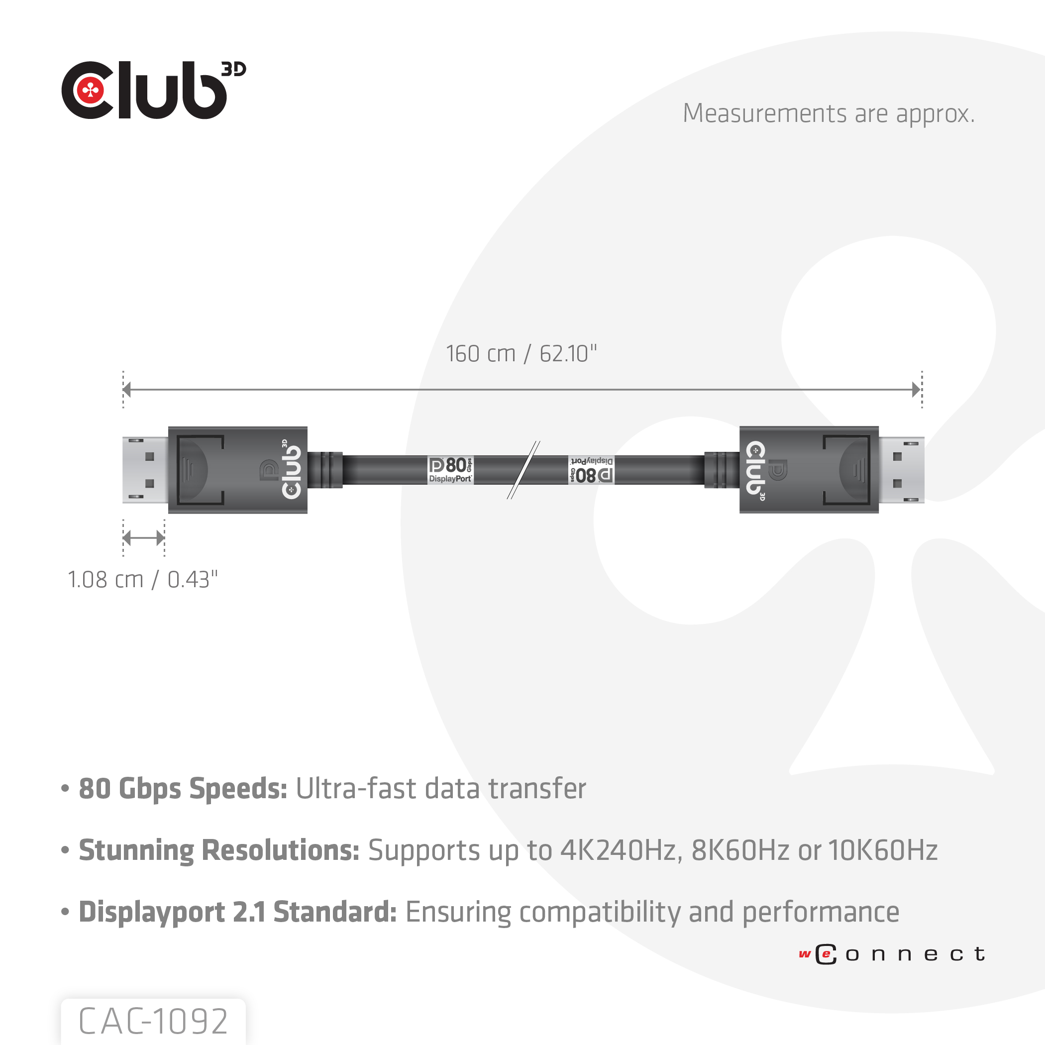 Club3D DP-Kabel 2.1 DP80 zertifiziert 1,6m 10K/8K/4K St/St retail
