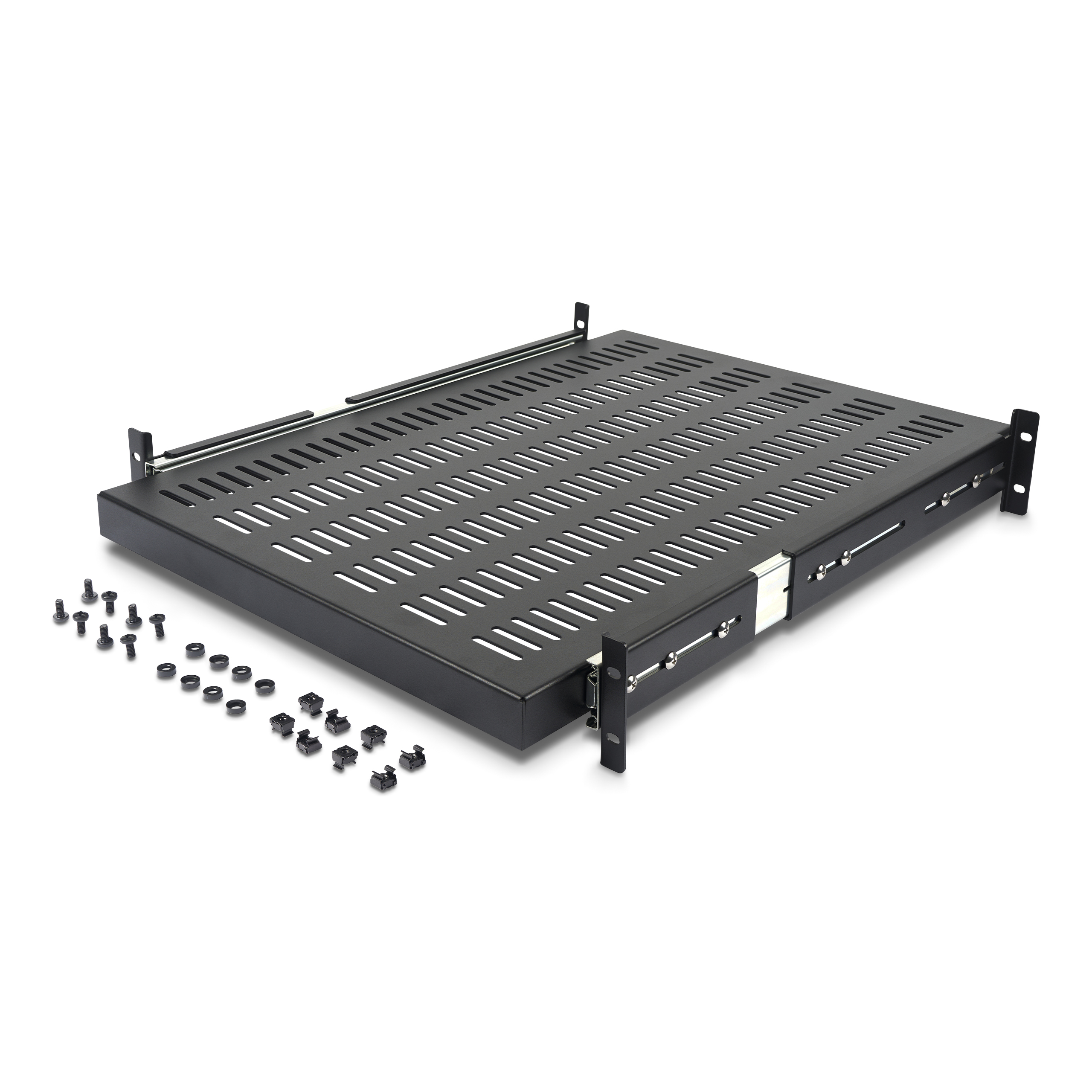 STARTECH.COM 2HE ausziehbarer Rack-Fachboden belüftet - 22.7kg - 19 Zoll Serverschrank Rack-Shelf - Schwarz