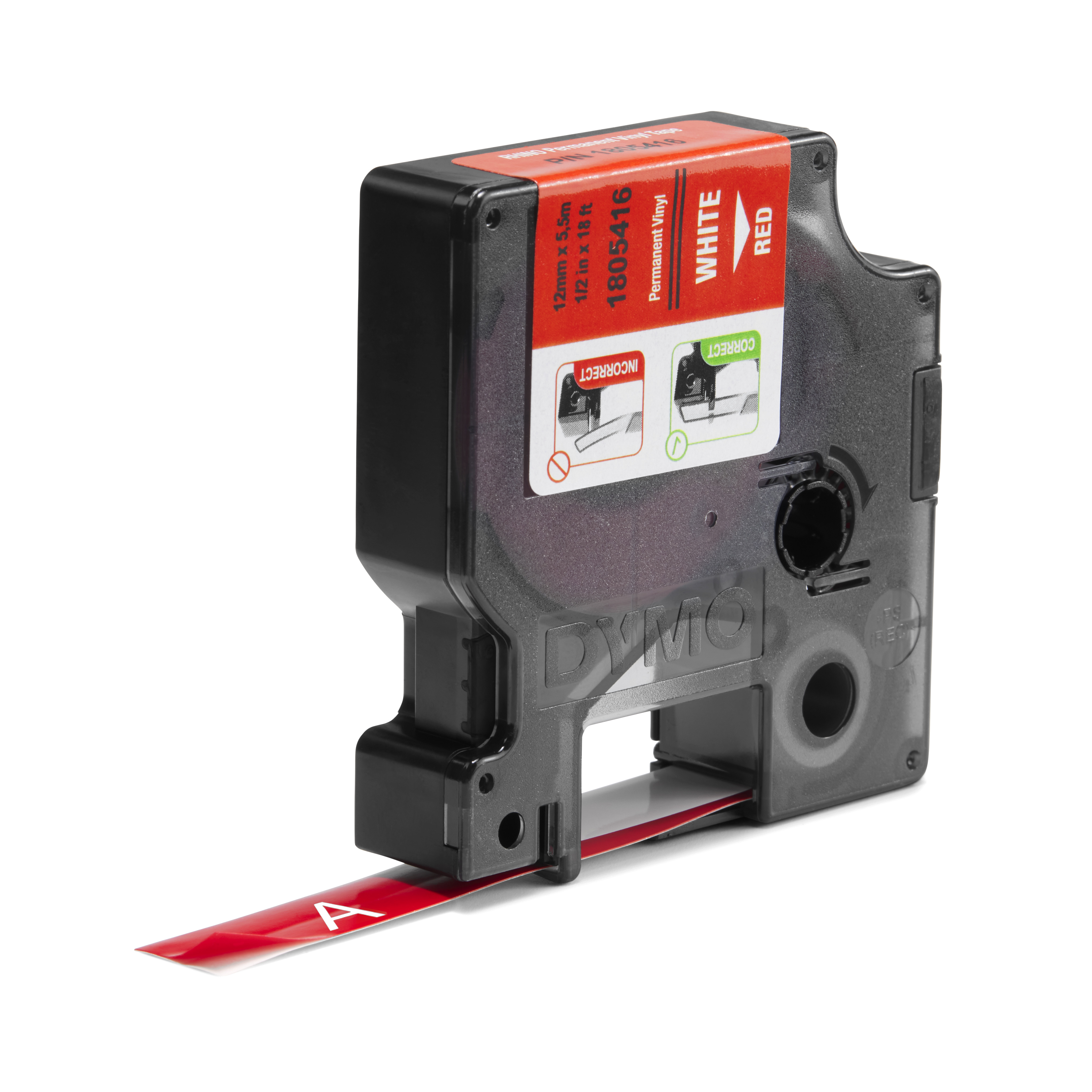 DYMO Schriftband RHINO 1805416, 12 mm, weiß auf rot, 1 St.