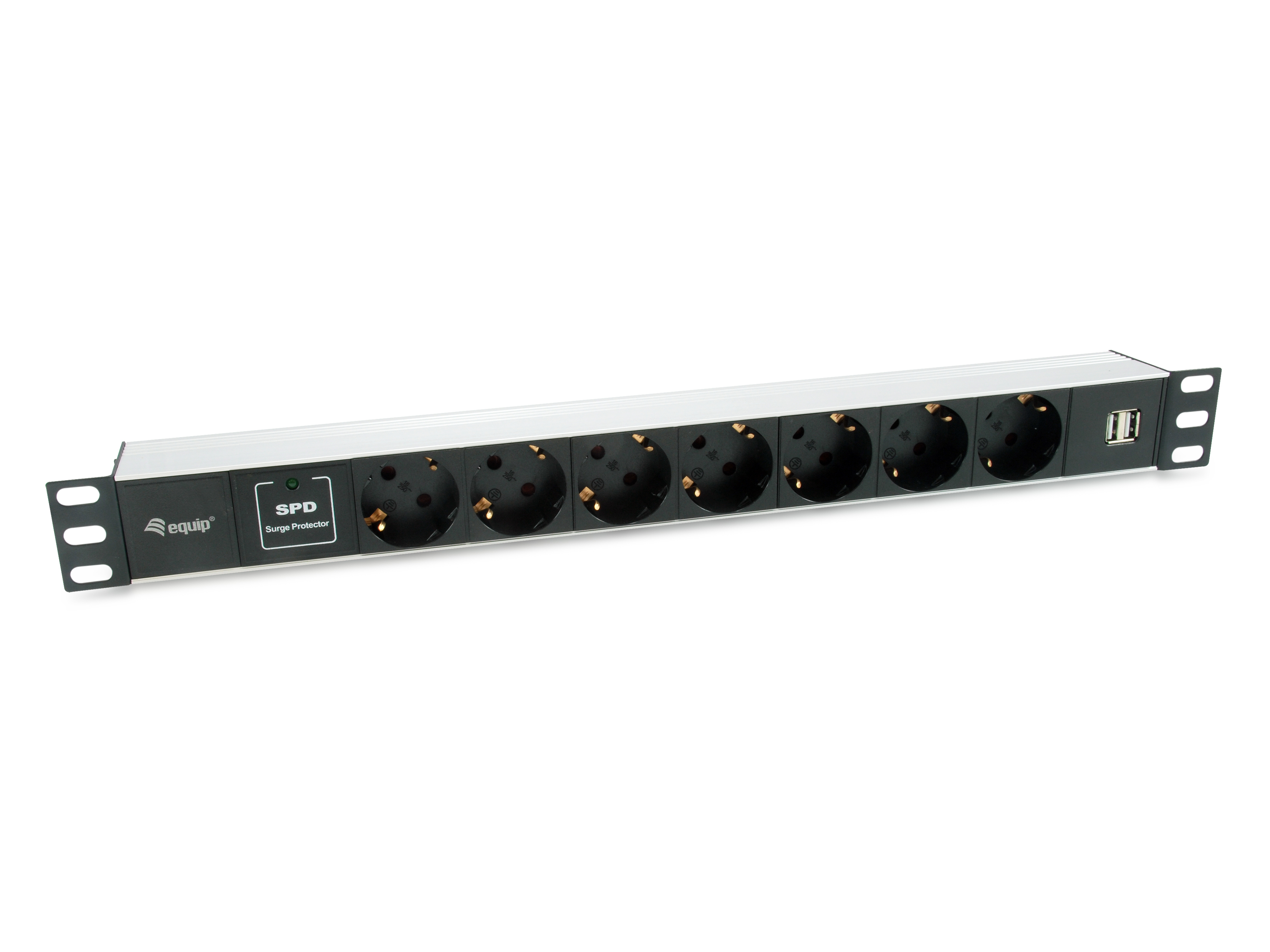 Equip 19 Steckdosenleiste 7xSchuko/2xUSBA->St.90°ÜSS Alu.