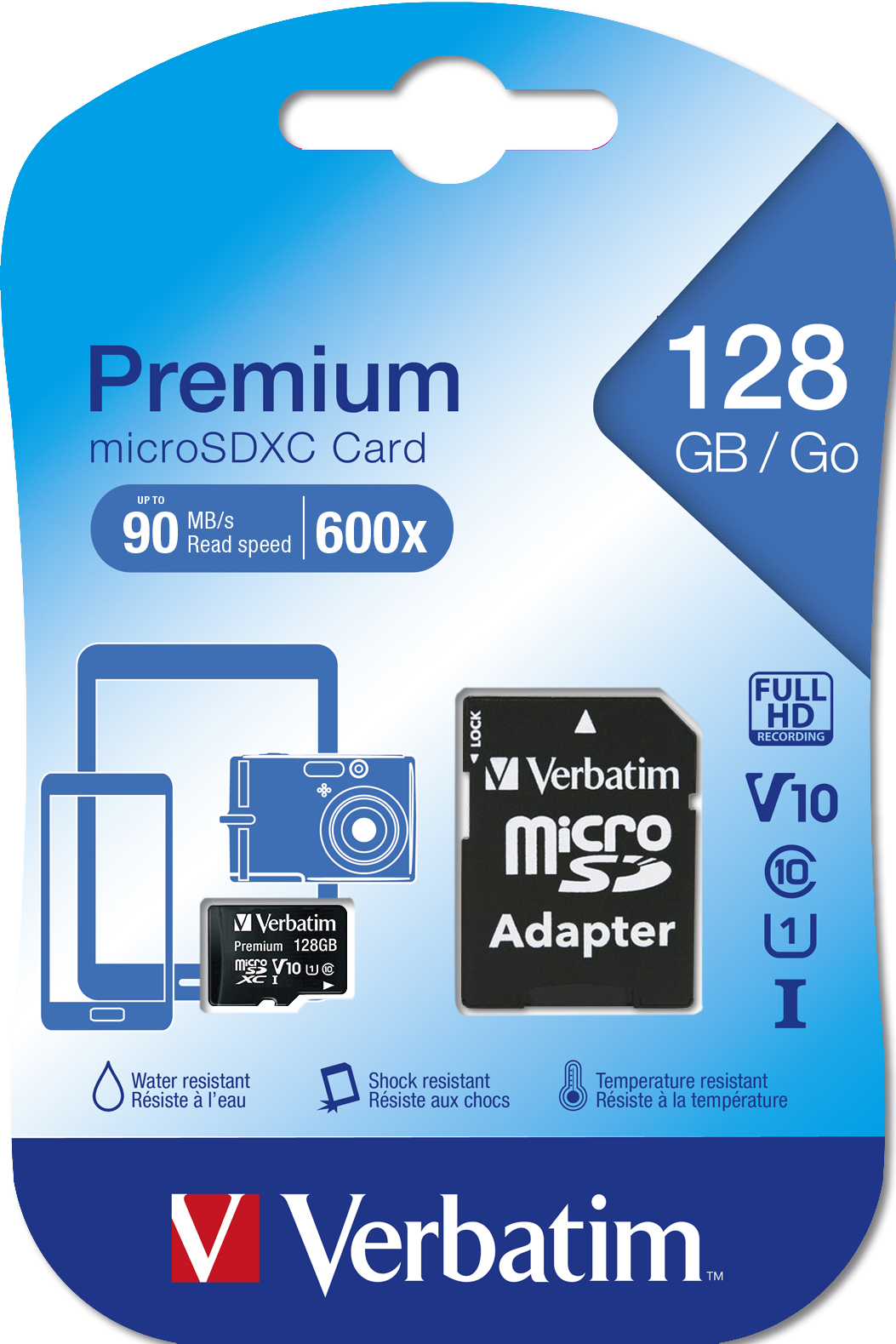SD MicroSD Card 128GB Verbatim SDXC Premium Class10 + Adapte retail