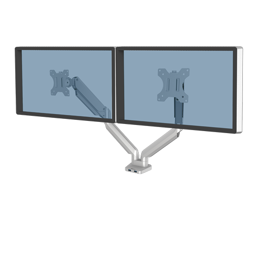 Fellowes Monitor-Halterung Platinum Series 8056501 silber für 2 Monitore, Tischklemme, Tischbohrung