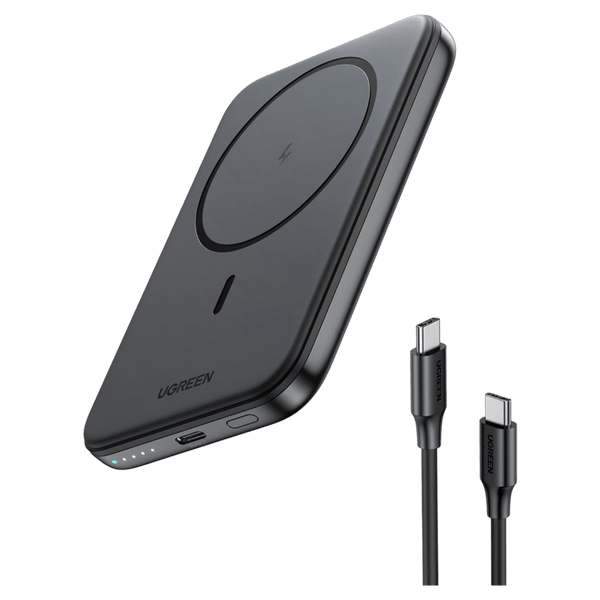 UGREEN PB560 Powerbank magnetisch 5.000mAh 15W USB-C 7.5W Qi LCD Anzeige USB-C Kabel beige