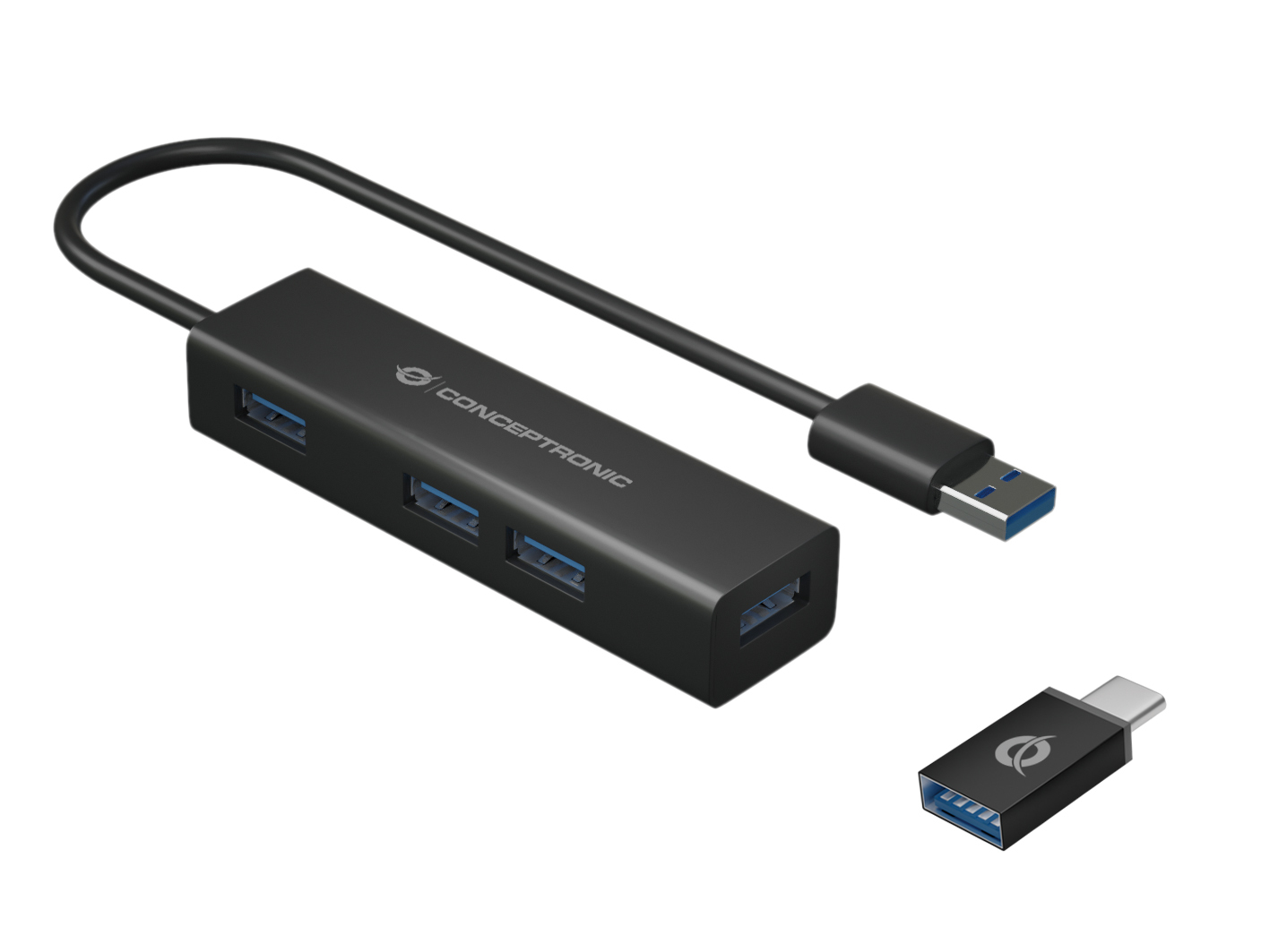 CONCEPTRONIC 4-Port Hub USB-A3.0/-C Adap.->4xA3.0 o.Netz. sw
