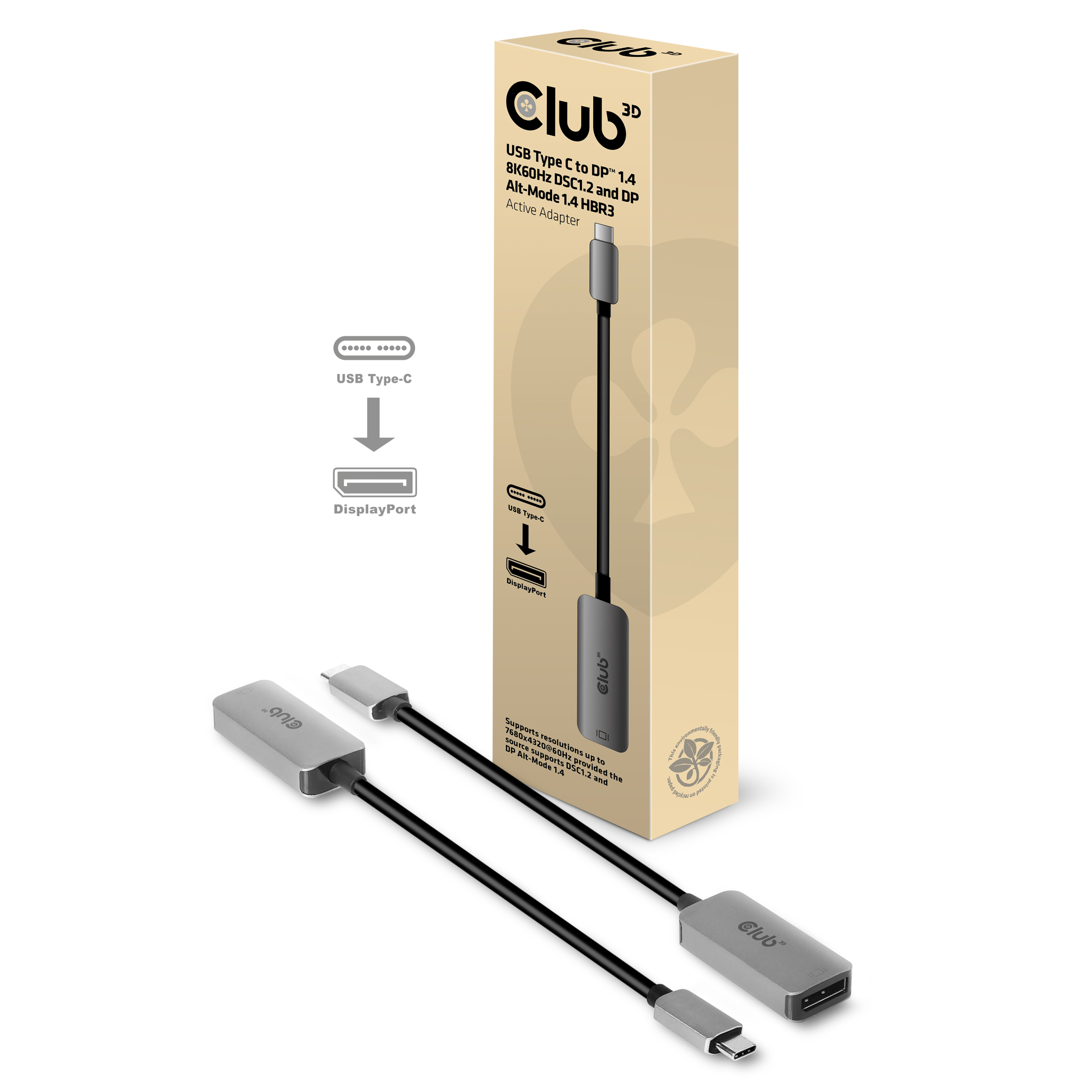 Club3D Adapter USB 3.2 Typ C > DP 1.4 8K60Hz HDR aktiv St/Bu retail