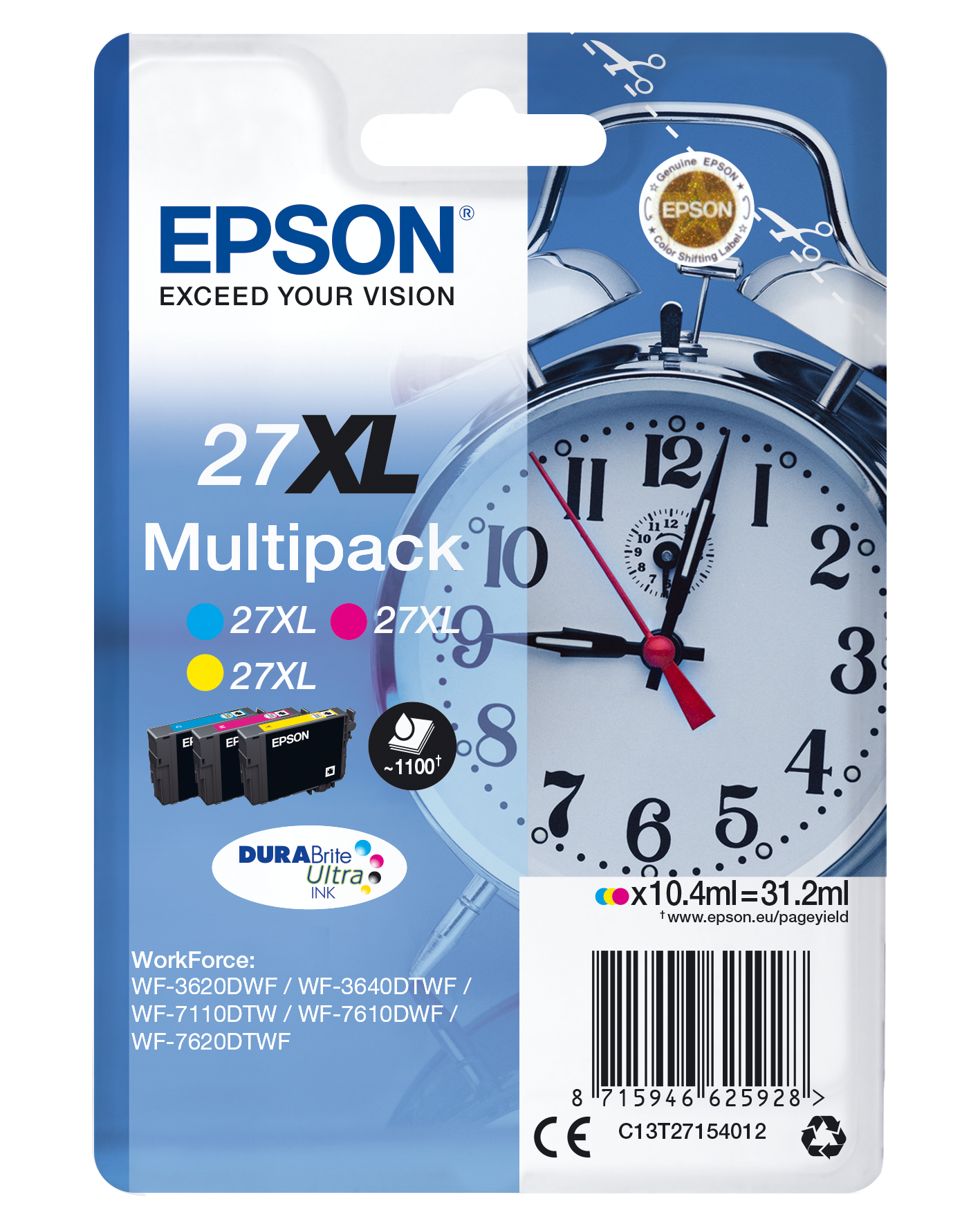 EPSON 27XL / T2715XL (Wecker) cyan, magenta, gelb Druckerpatronen, 3er-Set