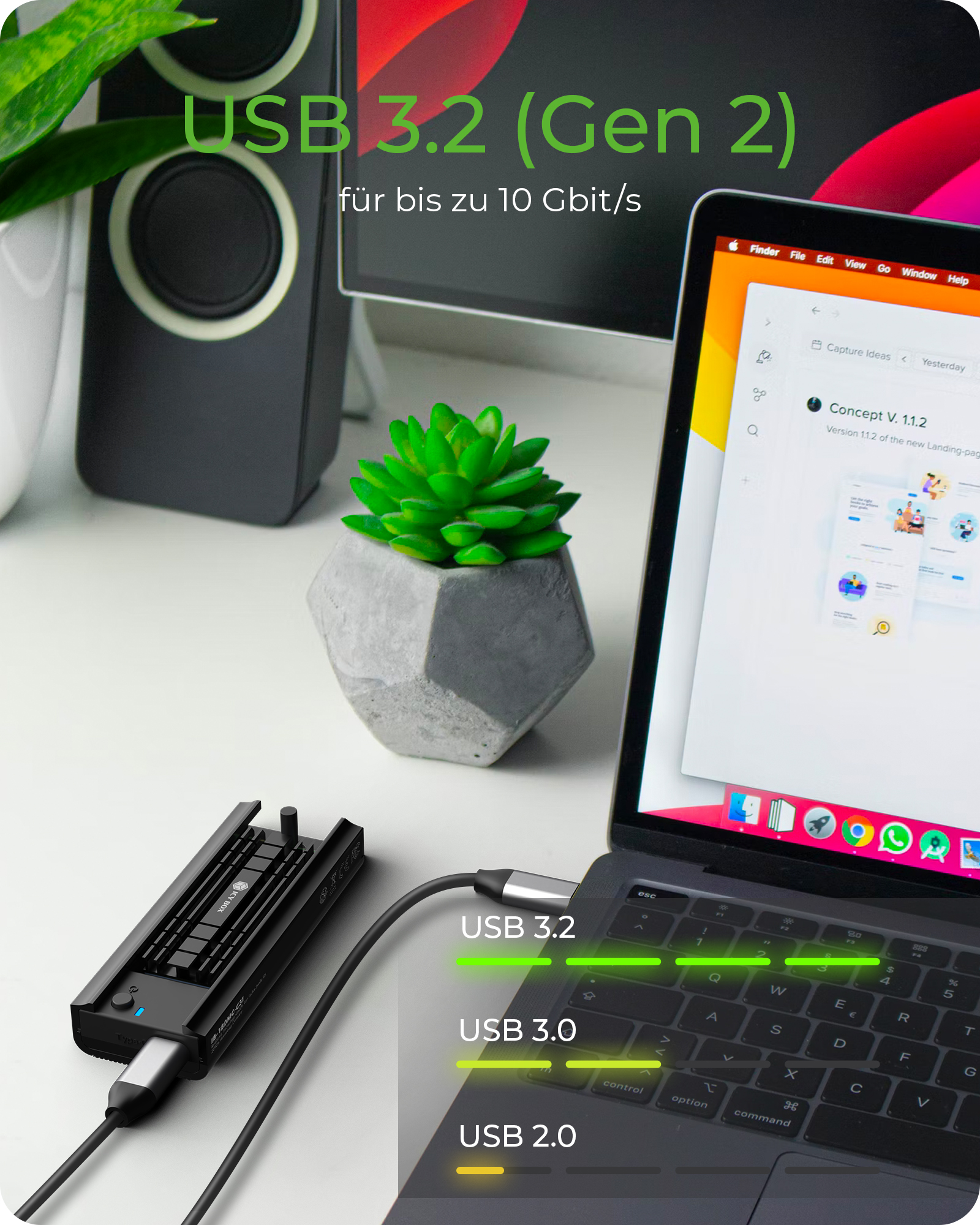 Geh. IcyBox M.2NVMe & SATA SSD, USB 3.2 (Gen2)