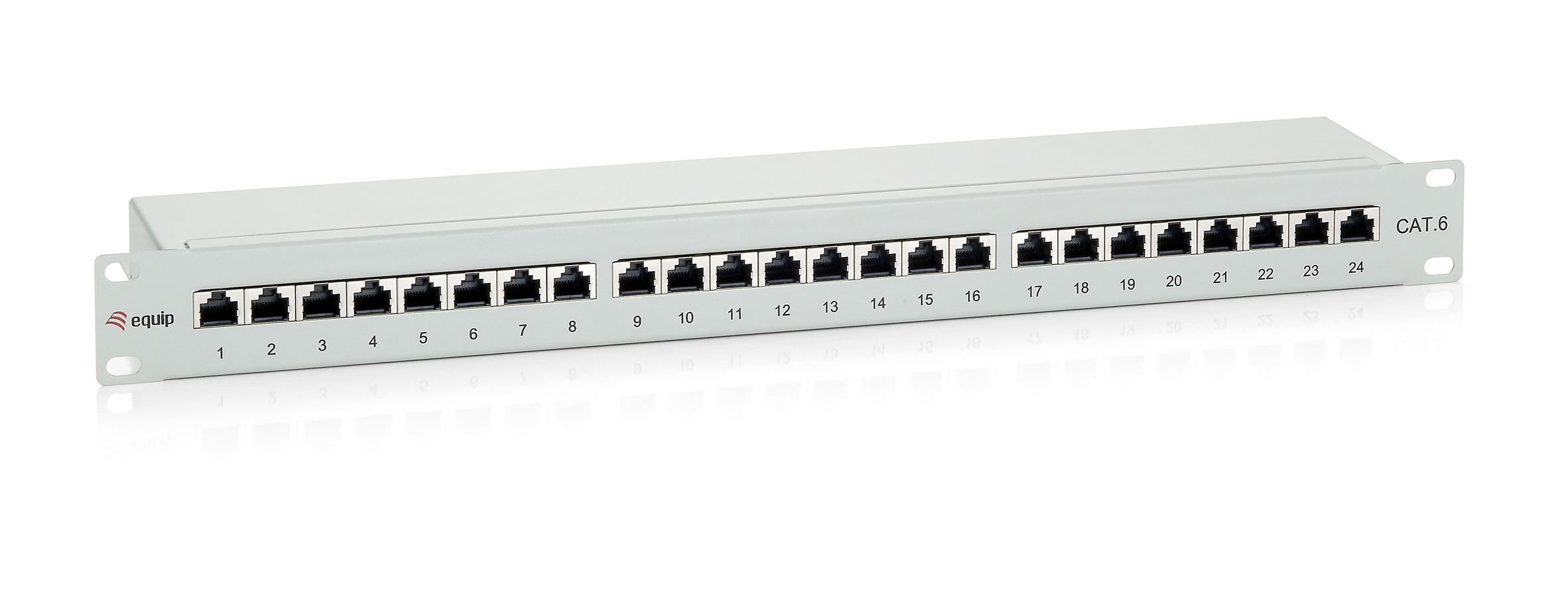 Equip 19 Patchpanel 24xRJ45 Cat6 FTP 1U 250MHz RAL7035
