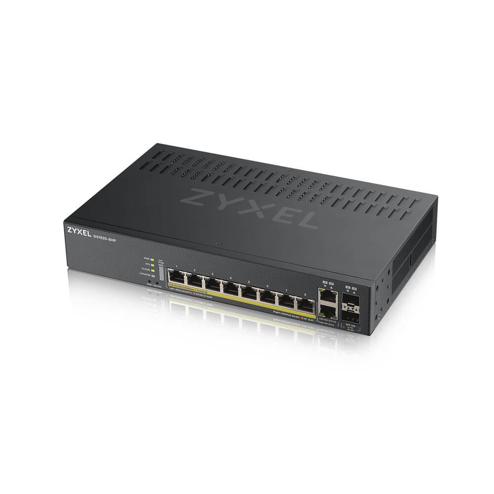 ZYXEL GS1920-8HPv2 10 Port Smart Managed Switch 8x Gigabit Copper and 2x Gigabit dual pers