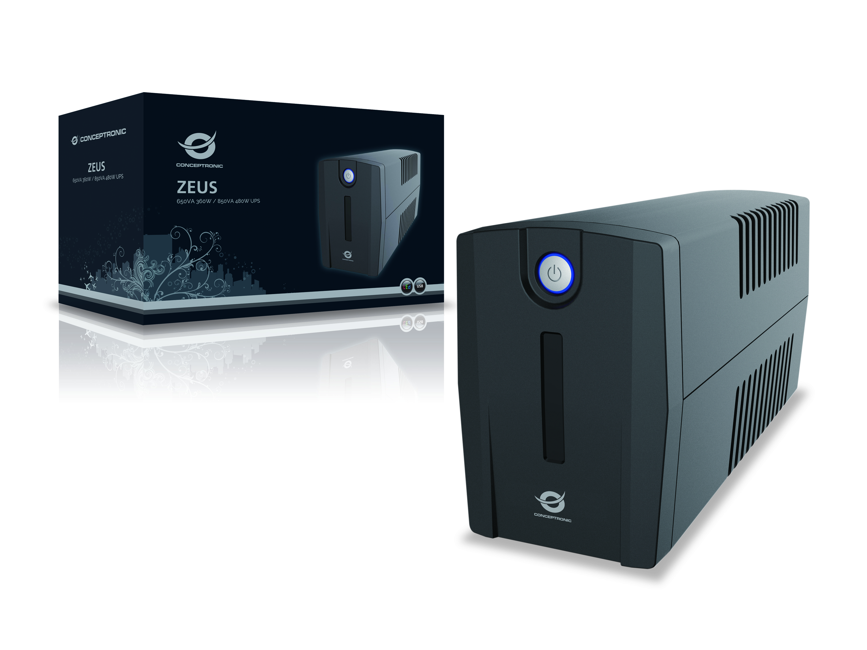 CONCEPTRONIC USV 650VA/360W/2xSchuko/HID USB/RJ45in/Out sw