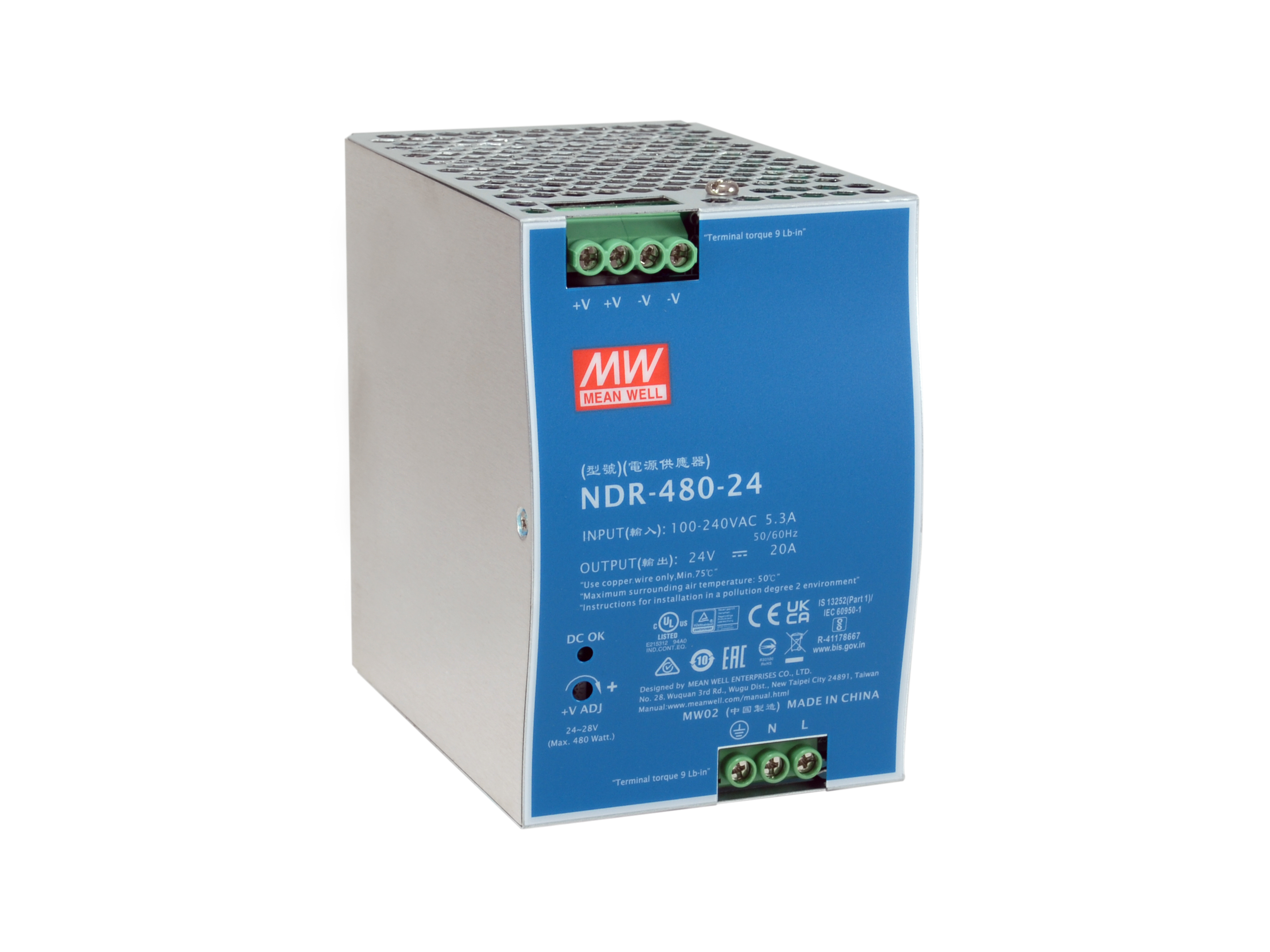 LevelOne Industrie Netzteil 24VDC/480W+DIN-Schiene silber