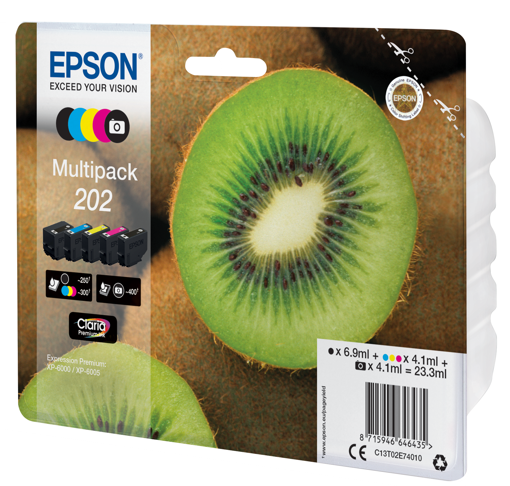 EPSON 202/T02E74 (Kiwi) schwarz, Foto schwarz, cyan, magenta, gelb Druckerpatronen, 5er-Set