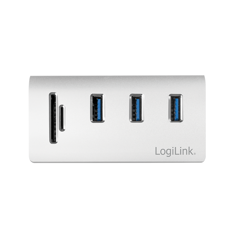 LogiLink USB 3.0-Hub 3-Port silber m. Kartenleser