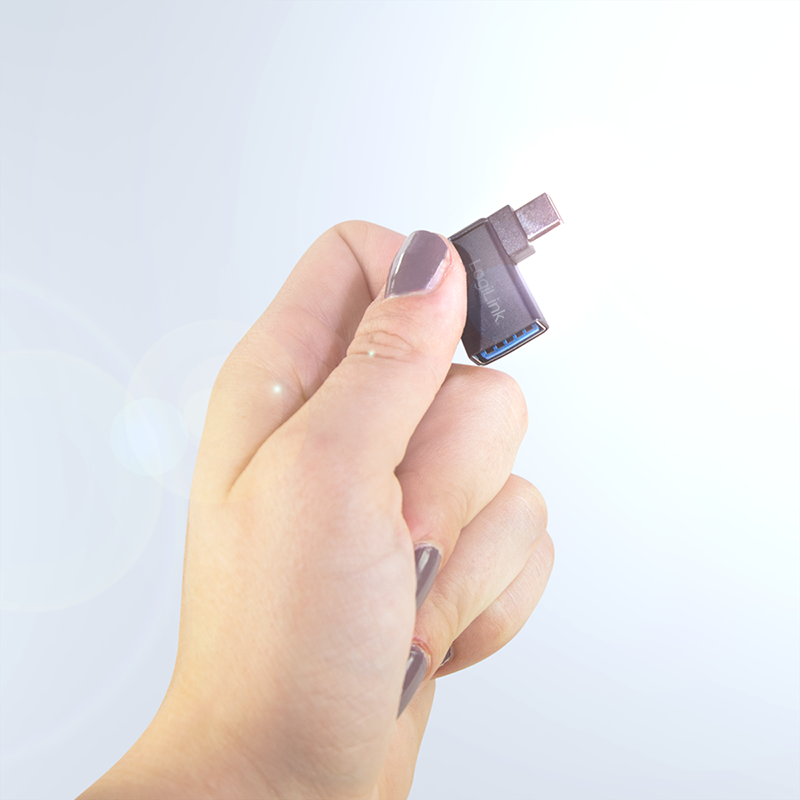 Logilink Adapter USB 3.2 Gen1 Type-C,C/M zu USB-A/F,90°,schw