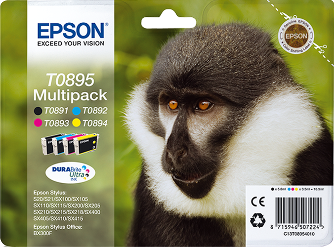 EPSON T0895 (Affe) schwarz, cyan, magenta, gelb Druckerpatronen, 4er-Set