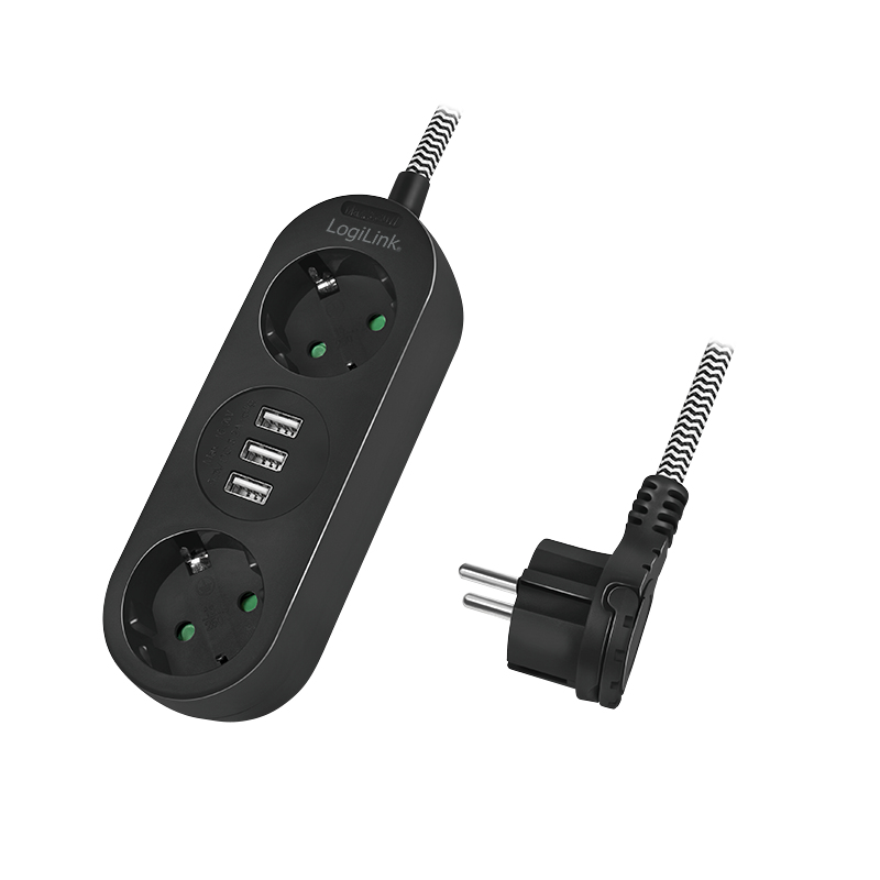 Logilink Steckdosenleiste 2-fach,2xCEE 7/3+3xUSB-A,Textilkab