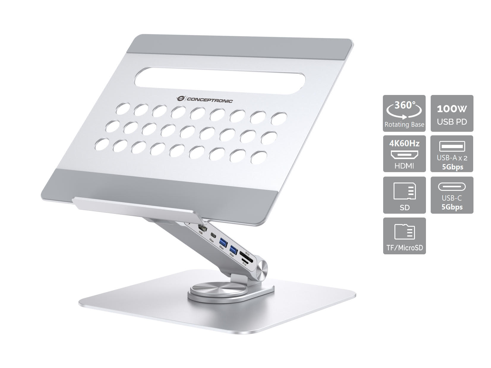 CONCEPTRONIC Laptop Halterung + 7-in-1 Docking silber