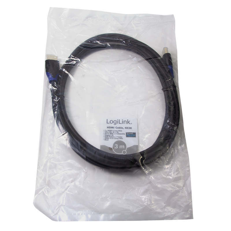 Logilink HDMI-Kabel Ethernet High Speed, 4K2K/60Hz,3.00m sw. bulk