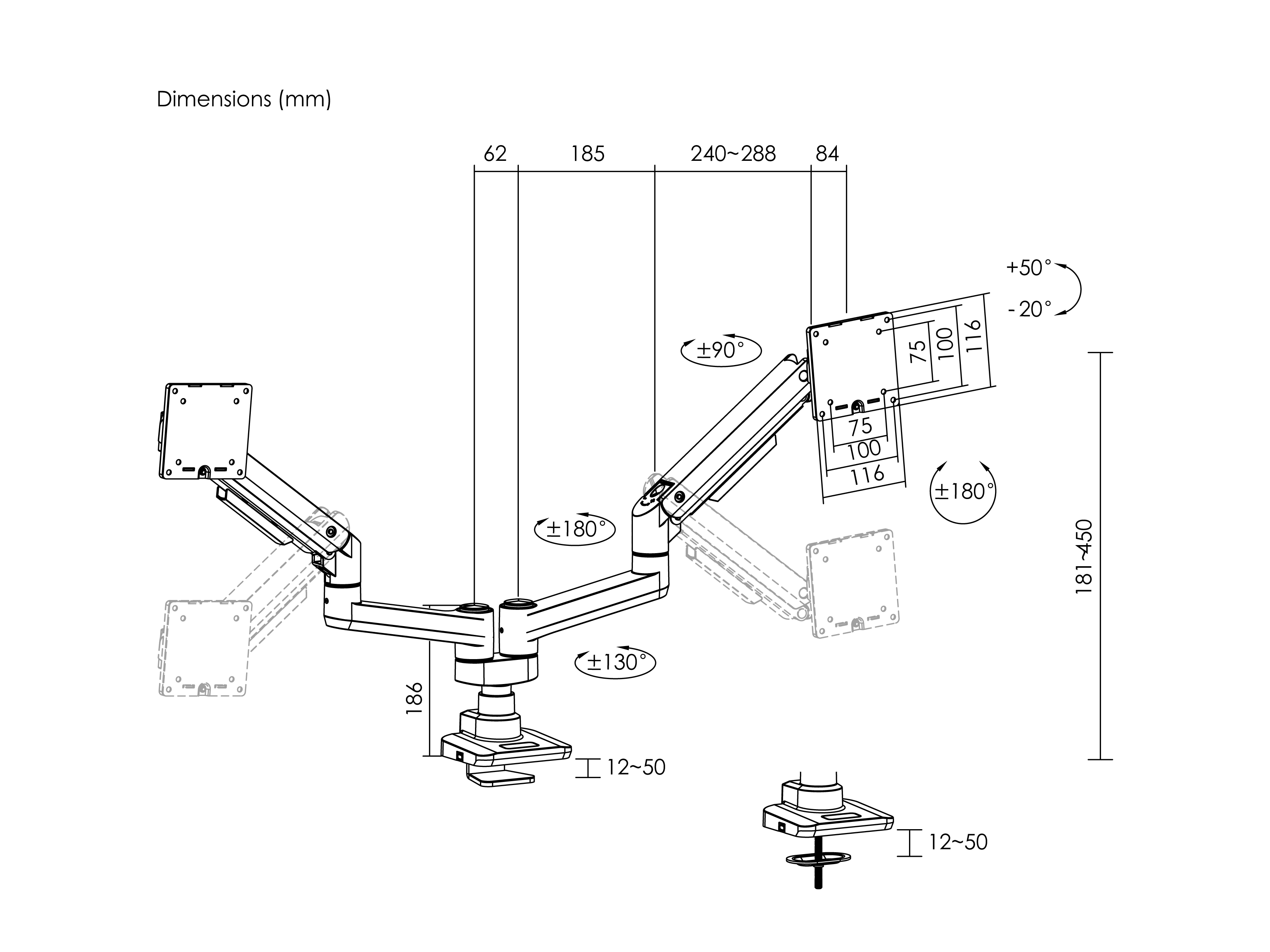 Equip Tischhalterung 17-35/2TFT 360° Gasfeder 20Kg weiß retail