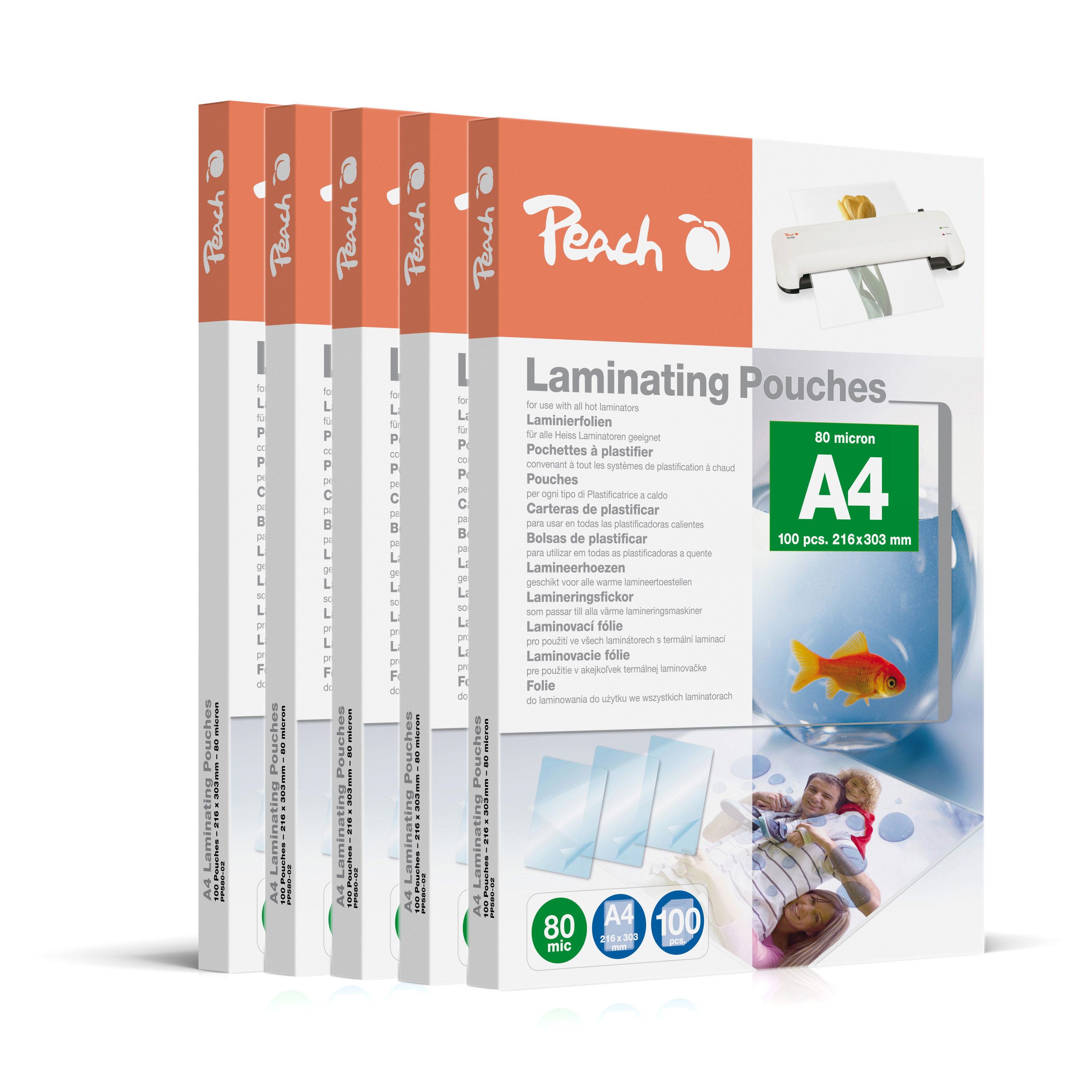 Peach Laminierfolien A4 216x303mm 80mic 5x100 Folien