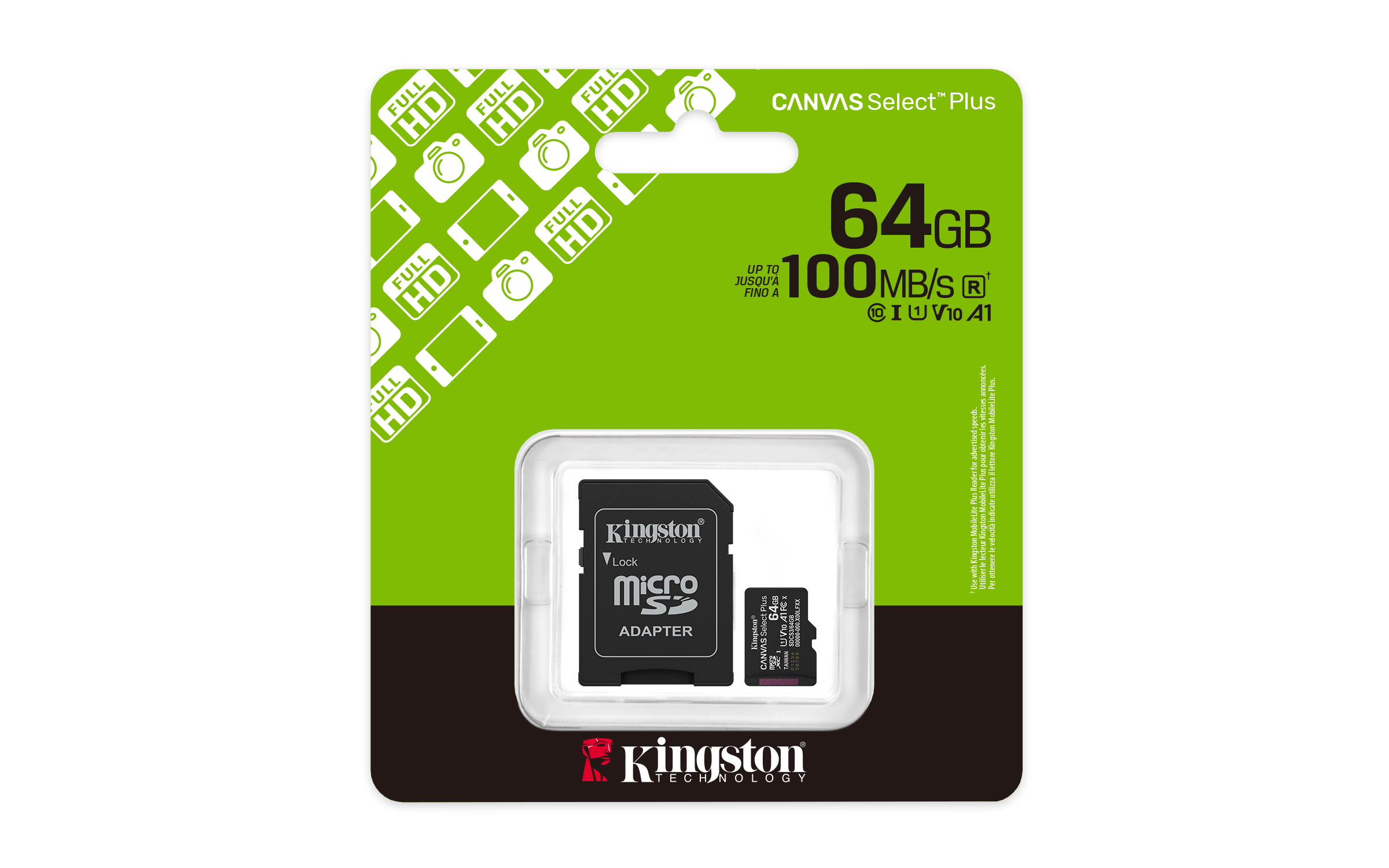 KINGSTON 64GB microSDXC Canvas Select Plus Gen3 100MB/s A1 Card + Adapter