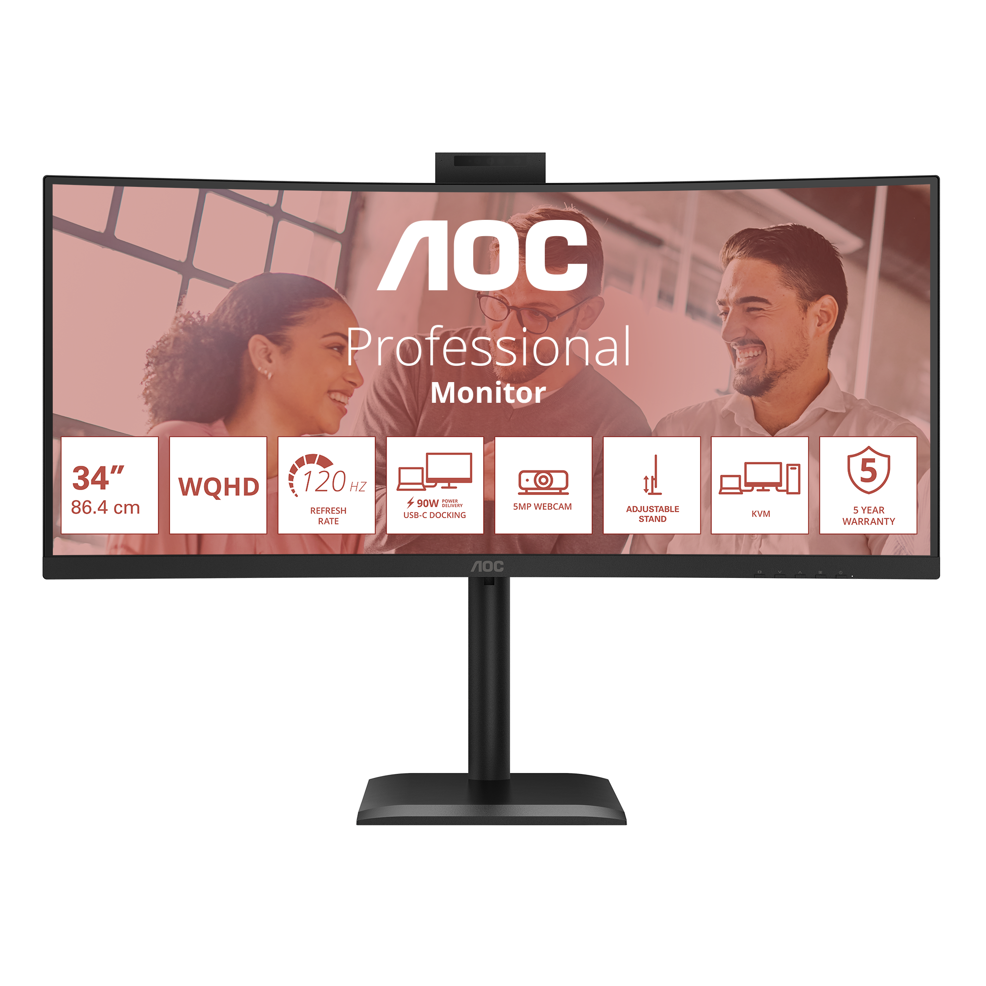 AOC 86,3cm (34) CU34E4CW 21:09 2xHDMI+DP+USB-C+Webc.Curv.