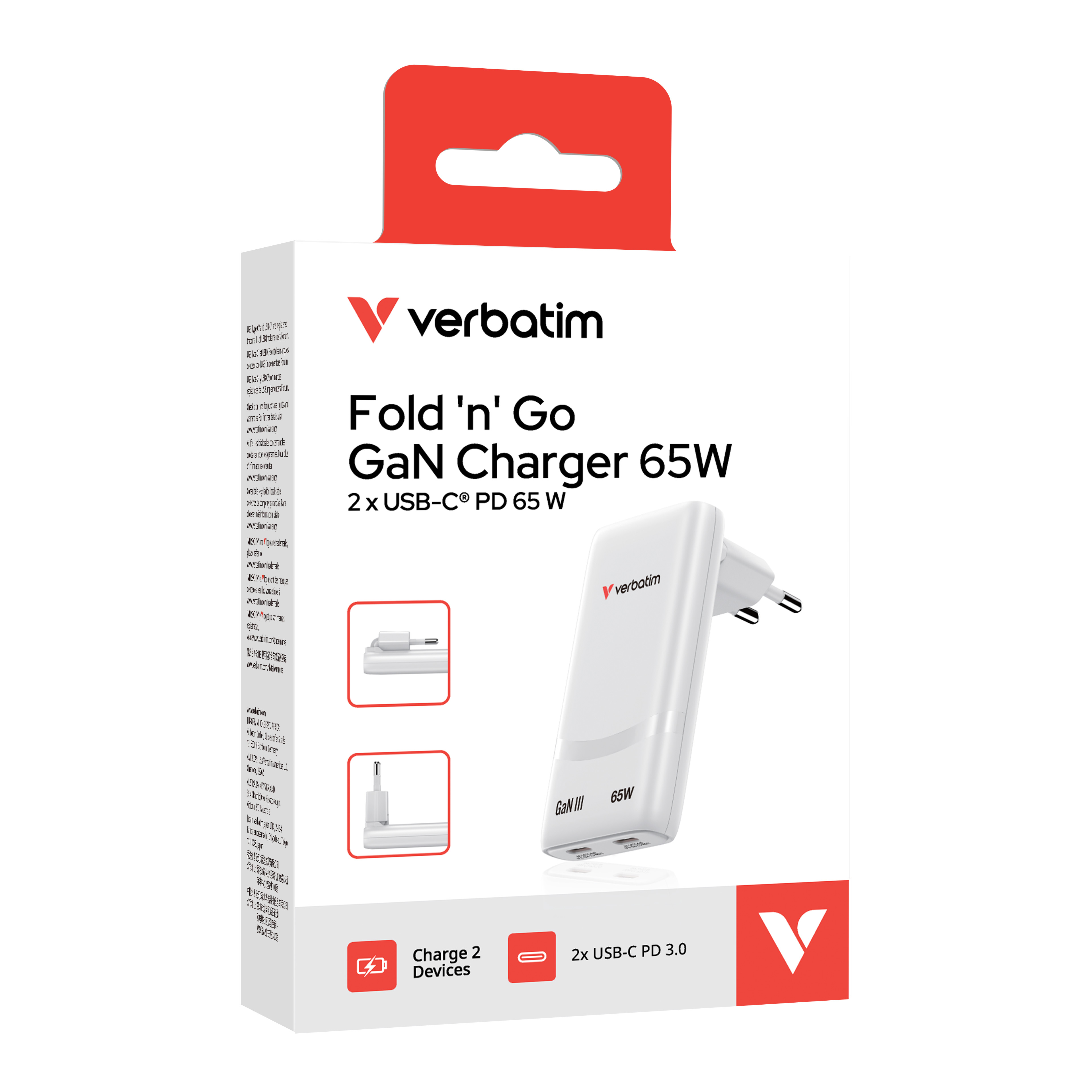 verbatim Fold n’ Go GaN III Ladeadapter weiß, 65 W
