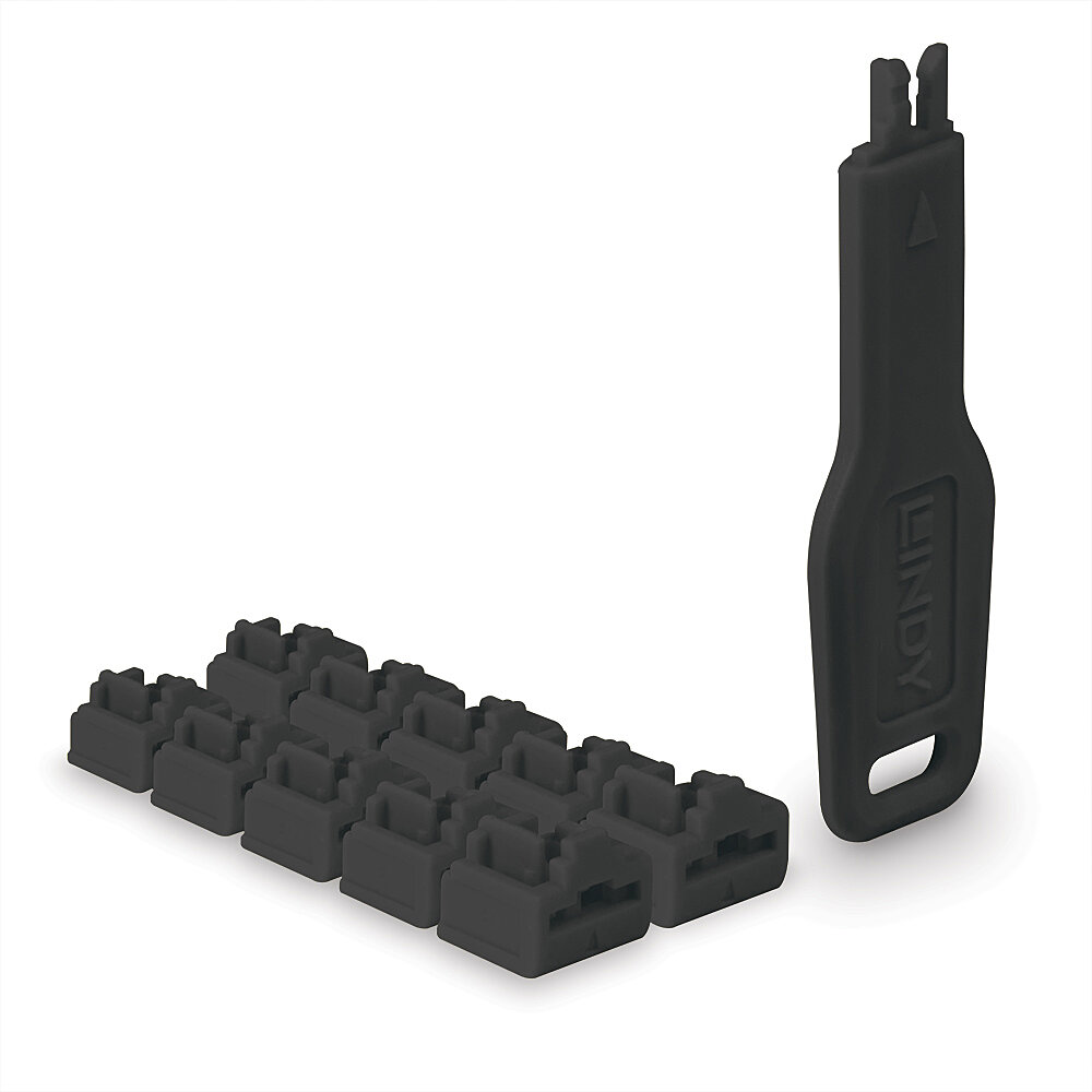 LINDY RJ45 Port Schlösser SCHWARZ 10 Stck + 1 Schlussel