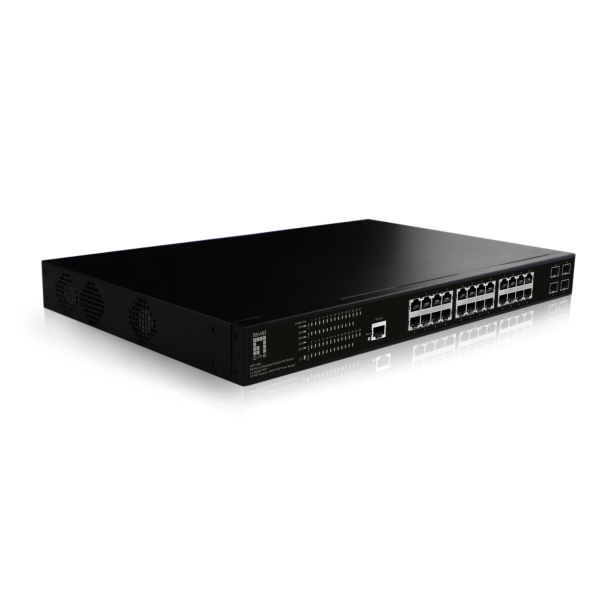 LevelOne PoE+Switch 24xGE PoE+/4xSFP 390W 19 Managed L2