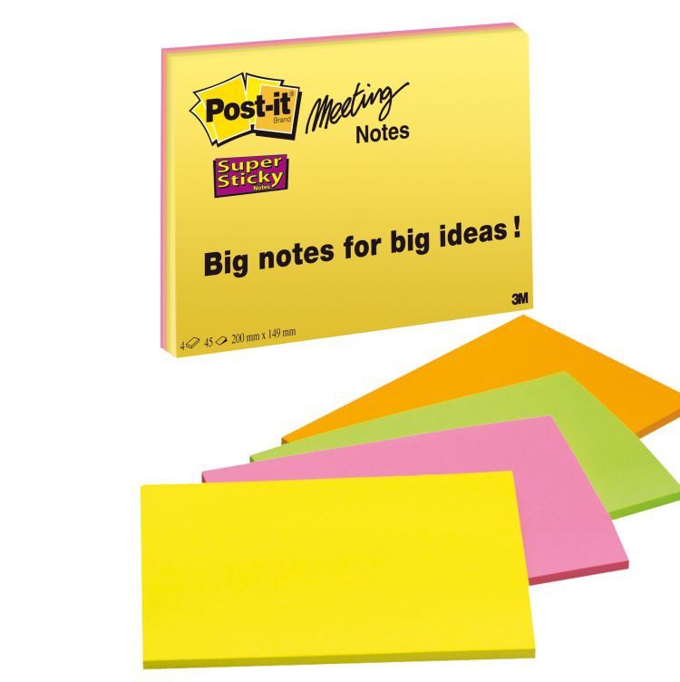 Post-it® Super Sticky Meeting Notes Haftnotizen extrastark 6845-SSP farbsortiert, 4 Blöcke