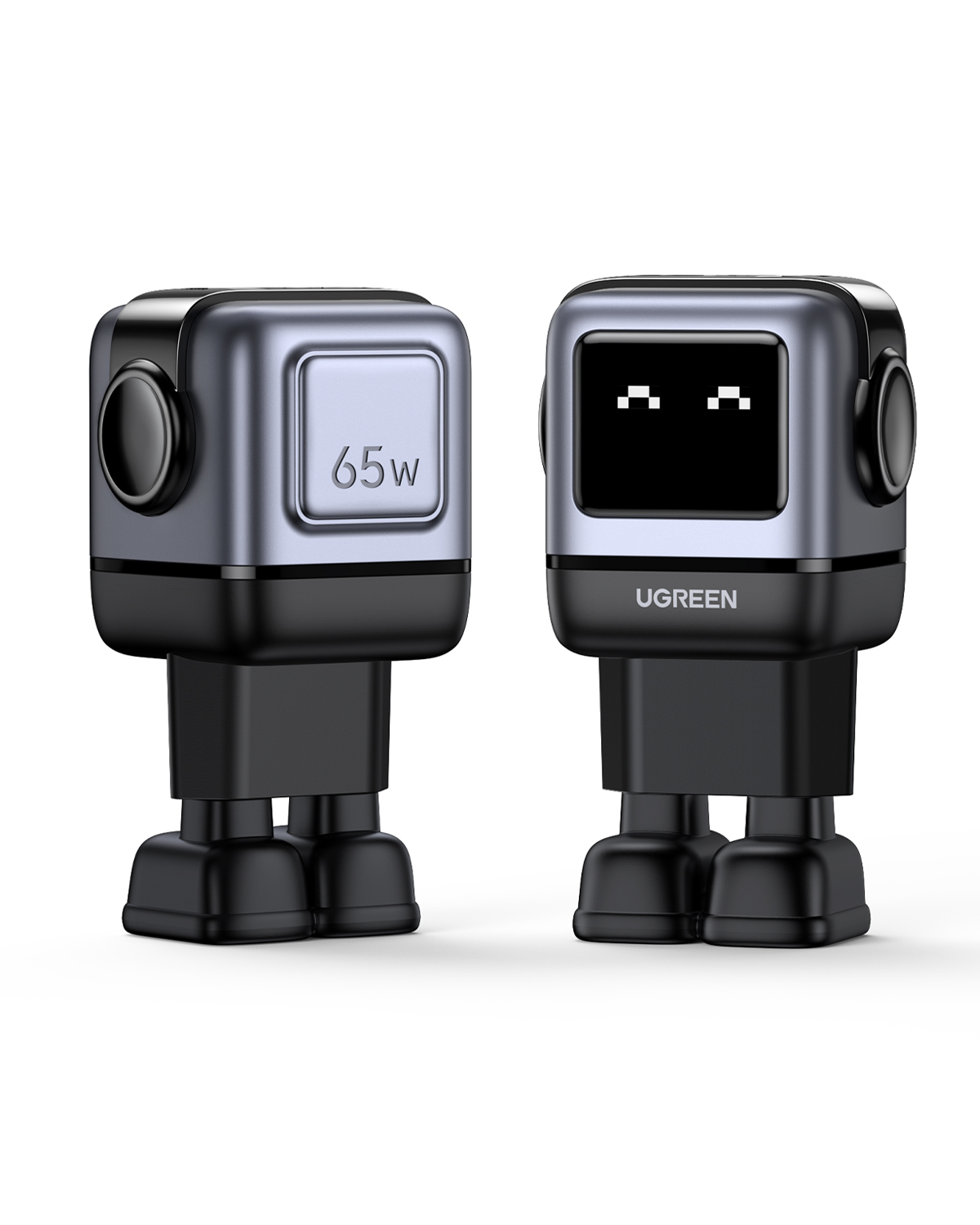 UGREEN Uno CD361 GaN Fast Charger 65W Ladegerät 2x USB-C 1x USB-A Smart-Display Robot Design schwarz