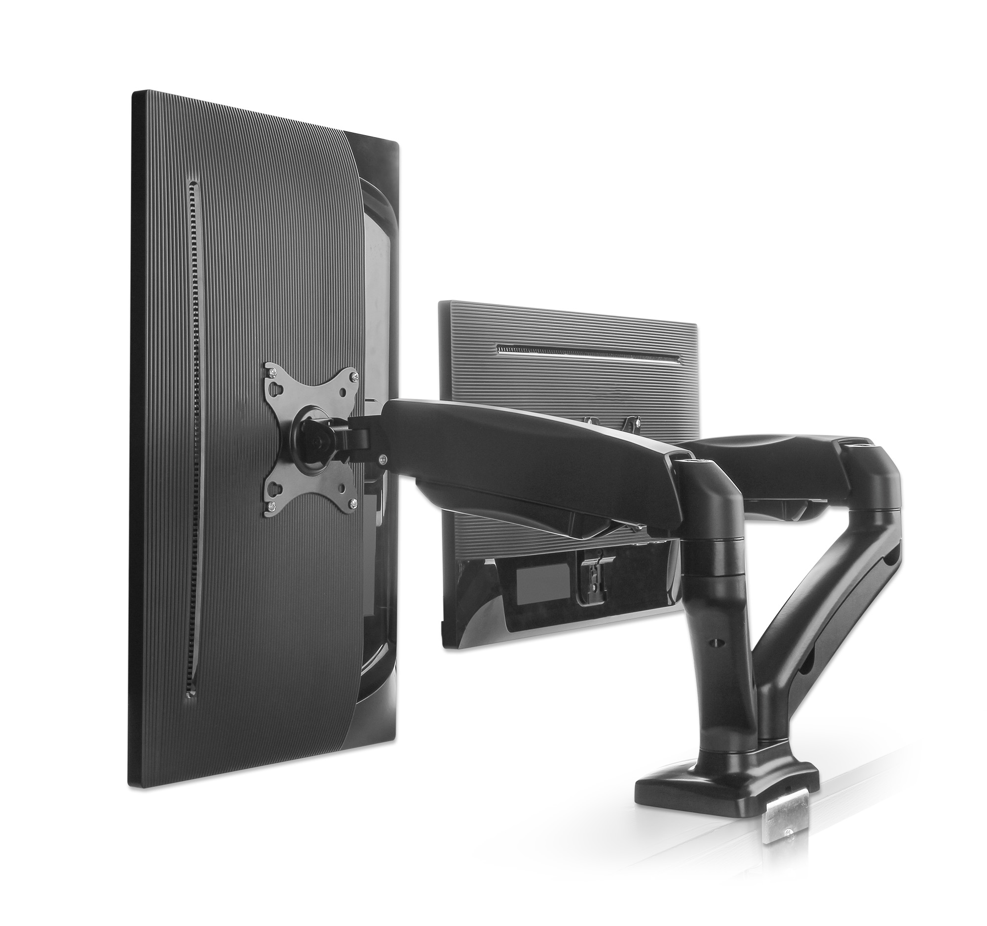 MANHATTAN Tischhalterung mit Gasdruckfeder für zwei Monitore 43,18 bis 81,28cm von 17 bis 32 Zoll und bis zu 9 kg pro Arm Aluminium