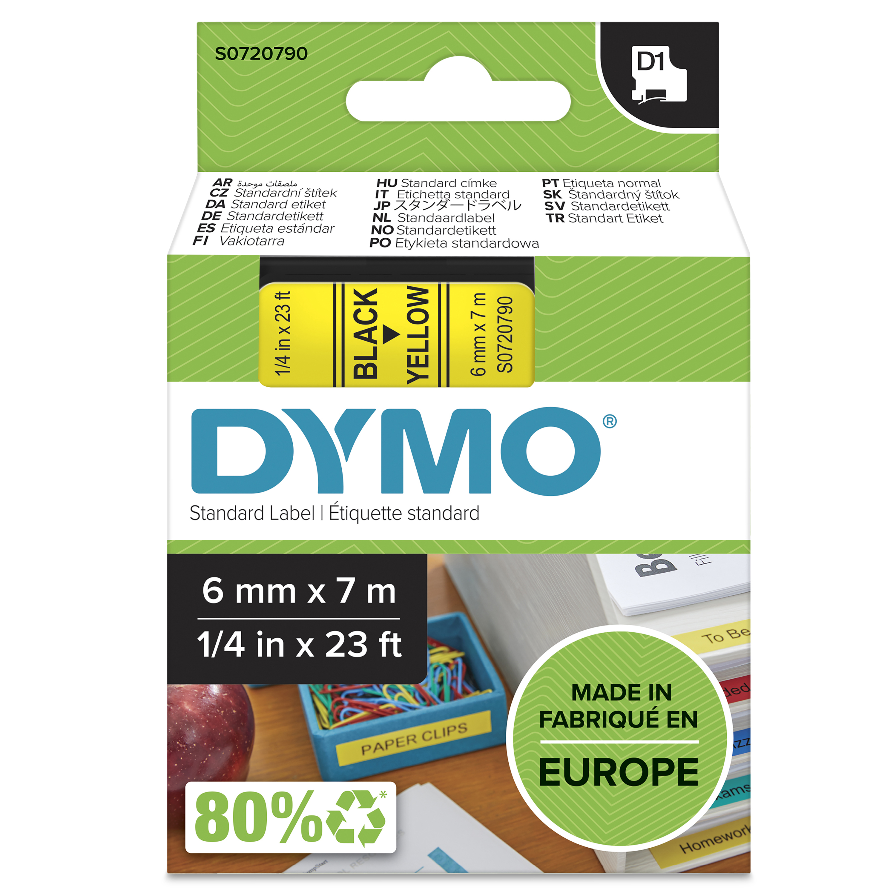 DYMO D1 Schriftband 6mmx7.0m schwarz->gelb
