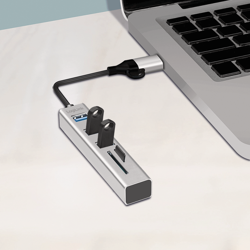 Logilink USB 3.0 HUB, 3x USB-A, SD/microSD-Slot, 5 Gbit/s