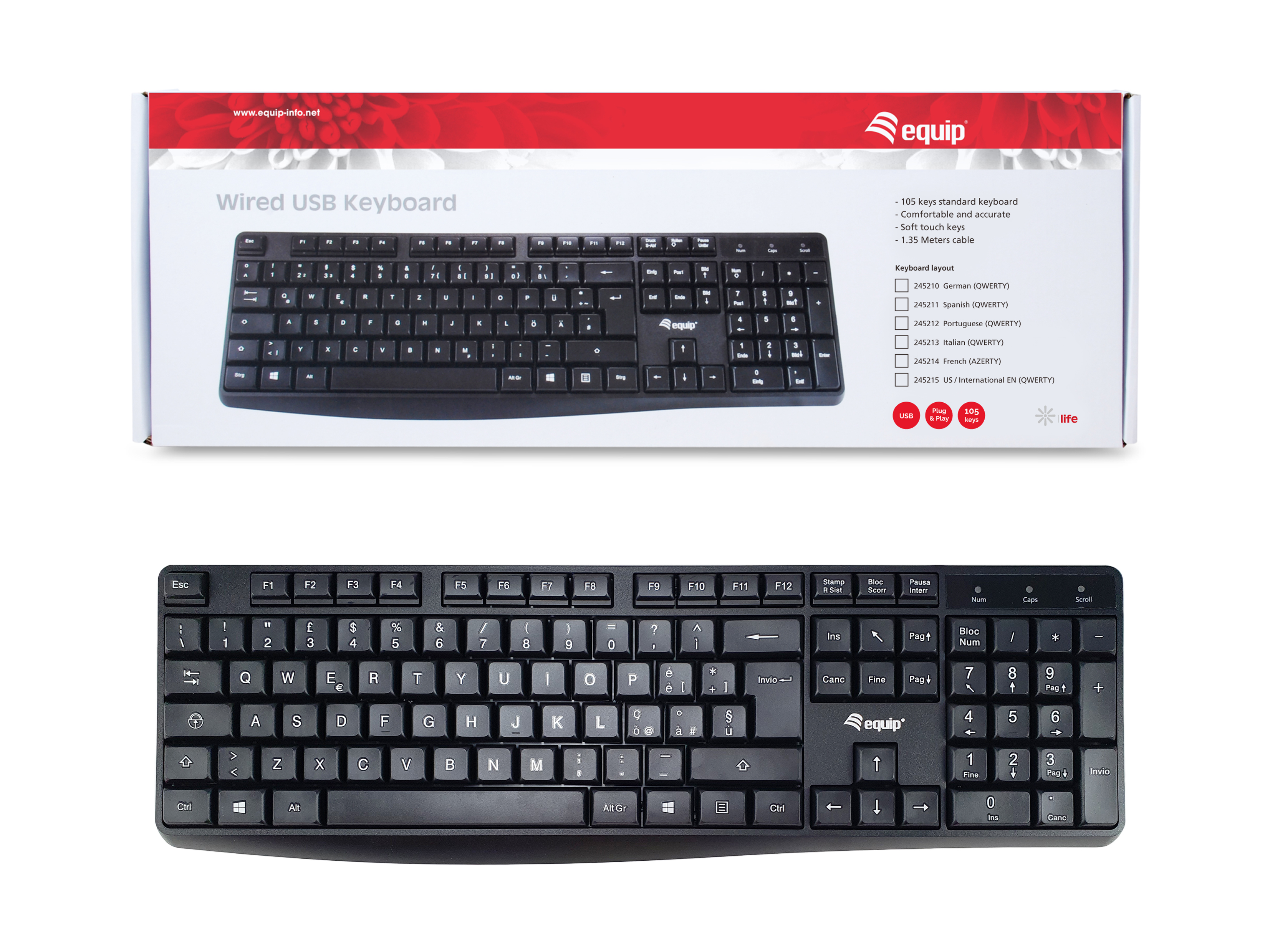 Equip Tastatur Kabelgebunden IT schwarz 1.50m