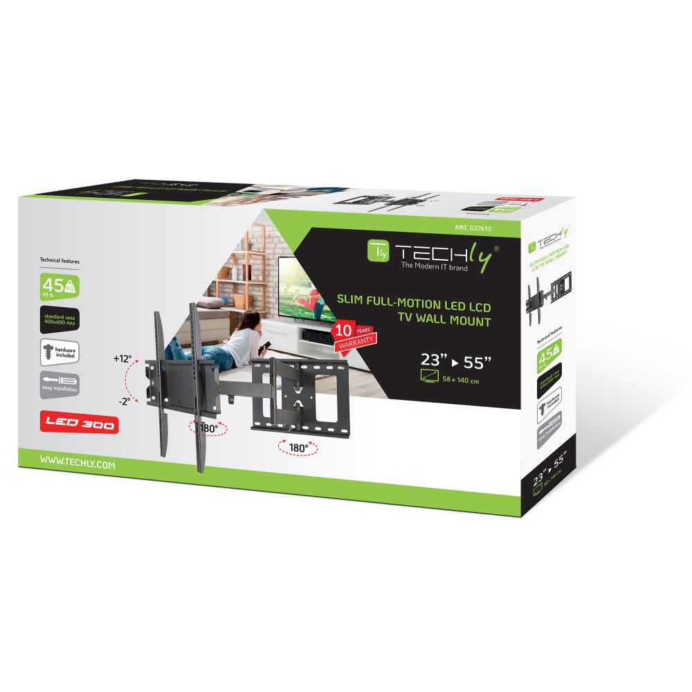 TECHLY Wandhalterung fuer LCD TV LED schwarz 58,42cm-139,70cm 32-55Zoll FullMotion Slim