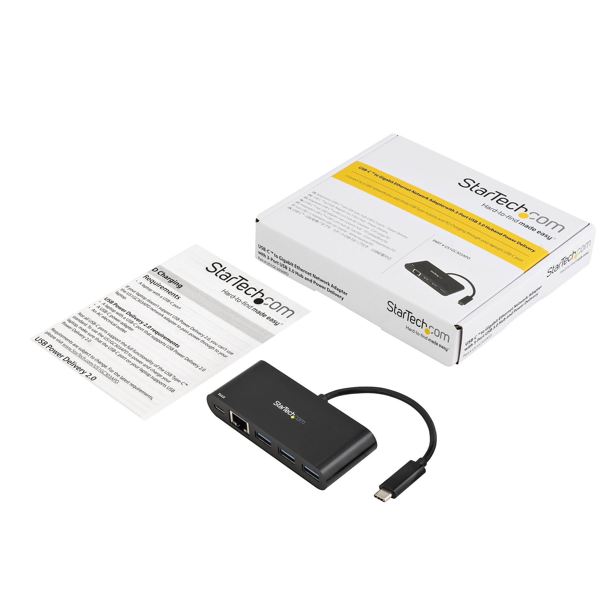 STARTECH.COM USB-C auf Ethernet Adapter mit 3 Port USB 3.0 Hub und Stromversorgung - USB-C GbE Adapter mit USB Hub und 3 USB A Ports