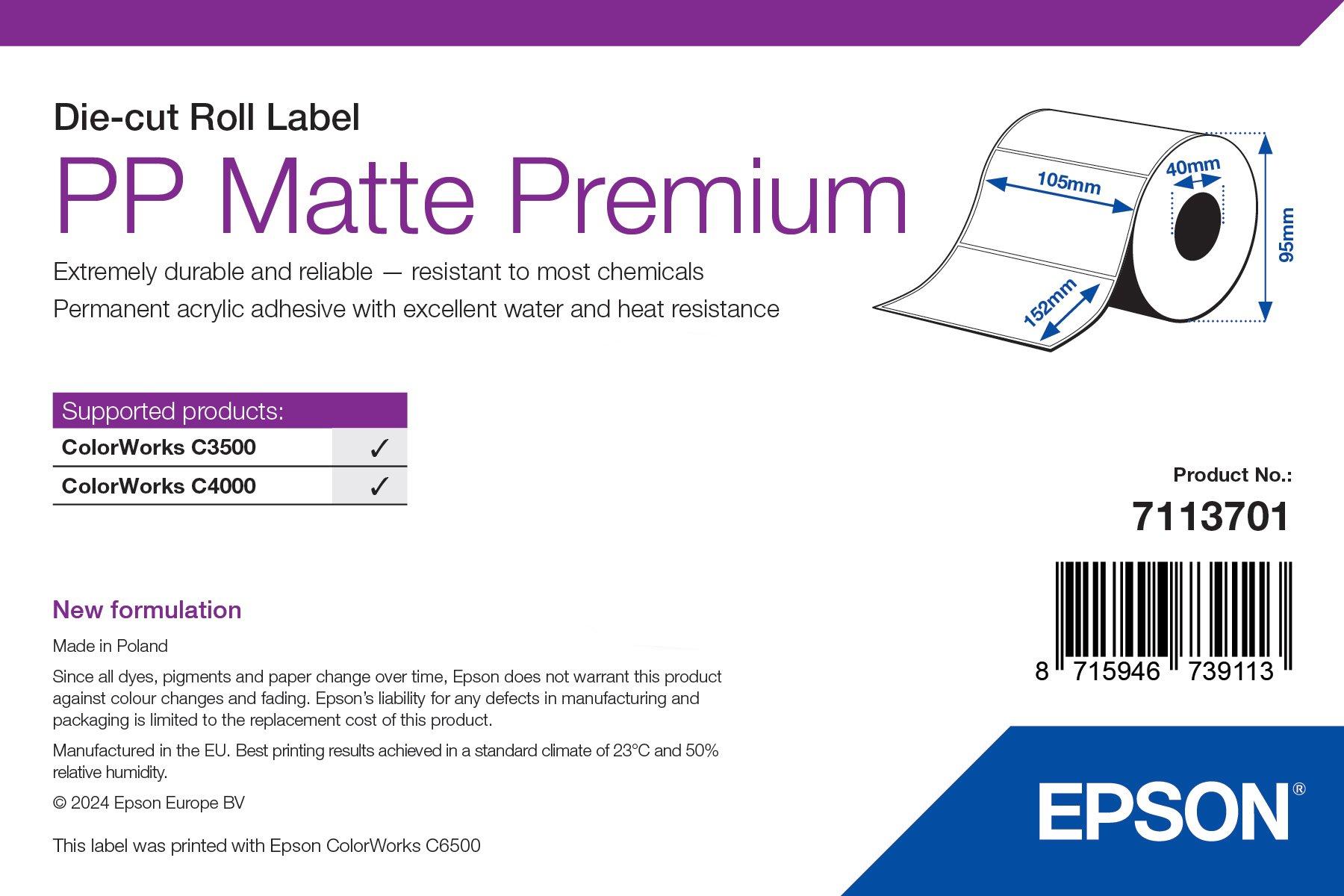 PP MATTE LABEL PREMIUM DIE-CUT ROLL 105MM X 152MM 185 LABELS
