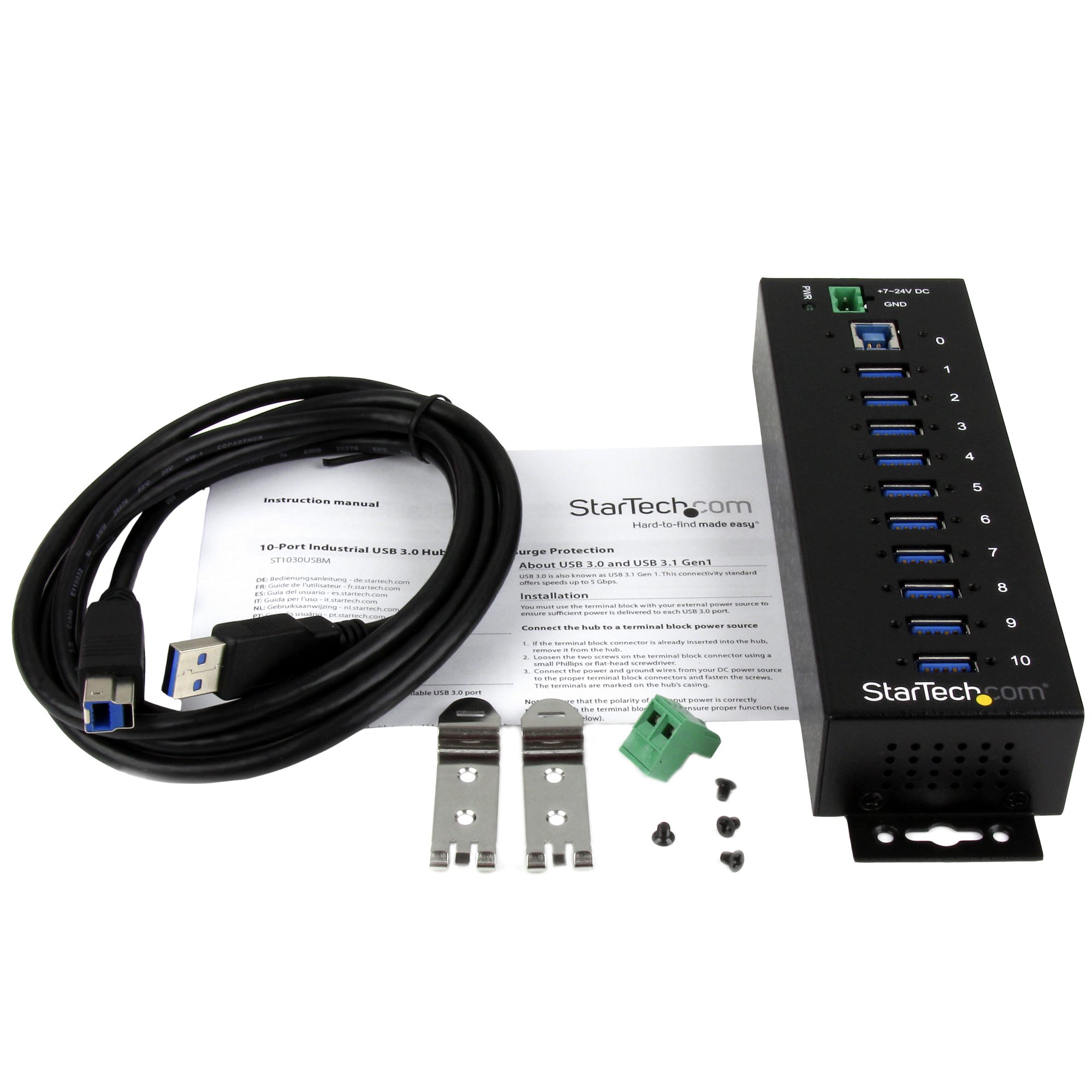 STARTECH.COM 10 Port Industrieller USB 3.0 Hub - ESD und Überspannungsschutz - DIN Tragschienen oder Oberflächen montierbar