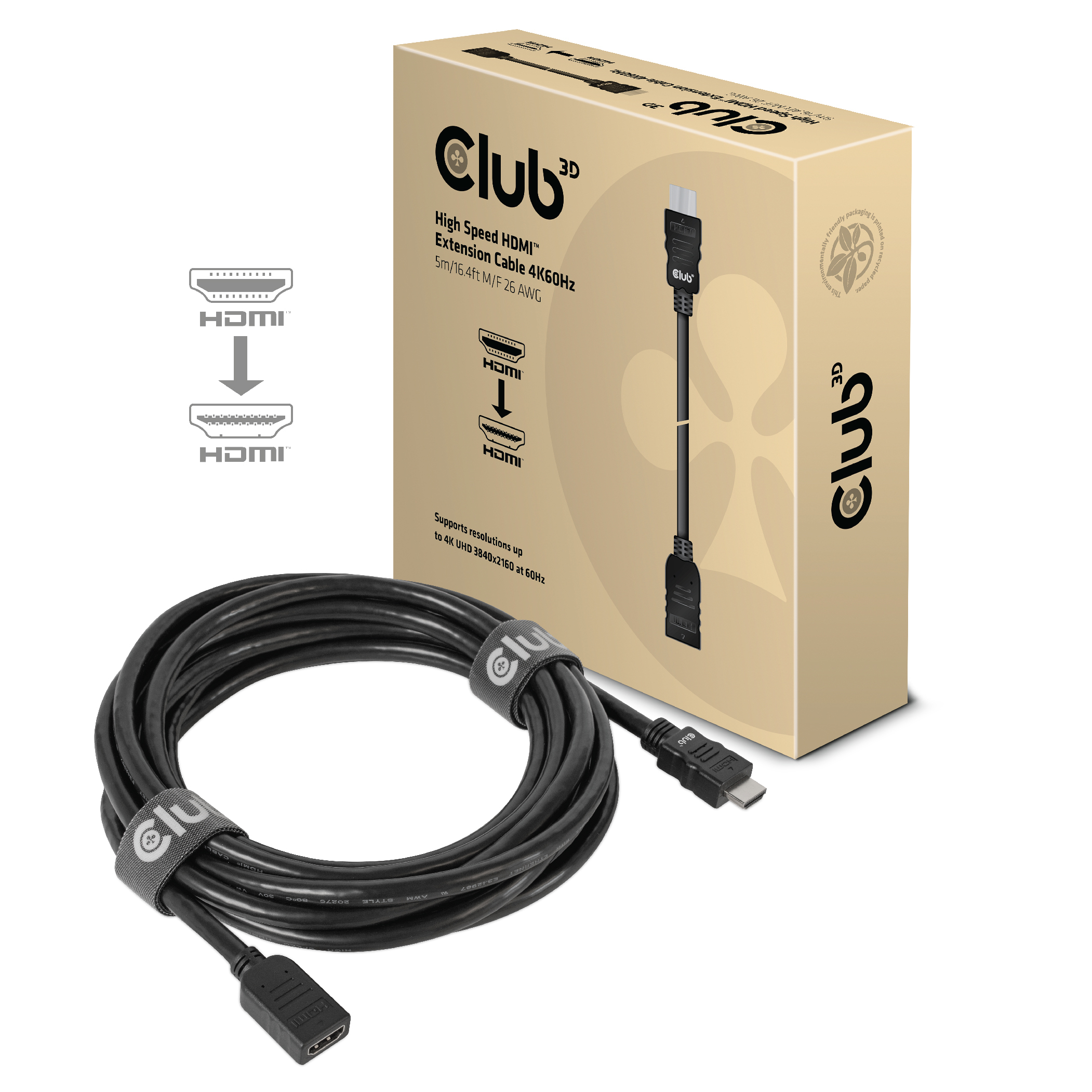Club3D HDMI-Kabel 2.0 UHD-Verlängerungskabel 5 Meter St/Bu retail