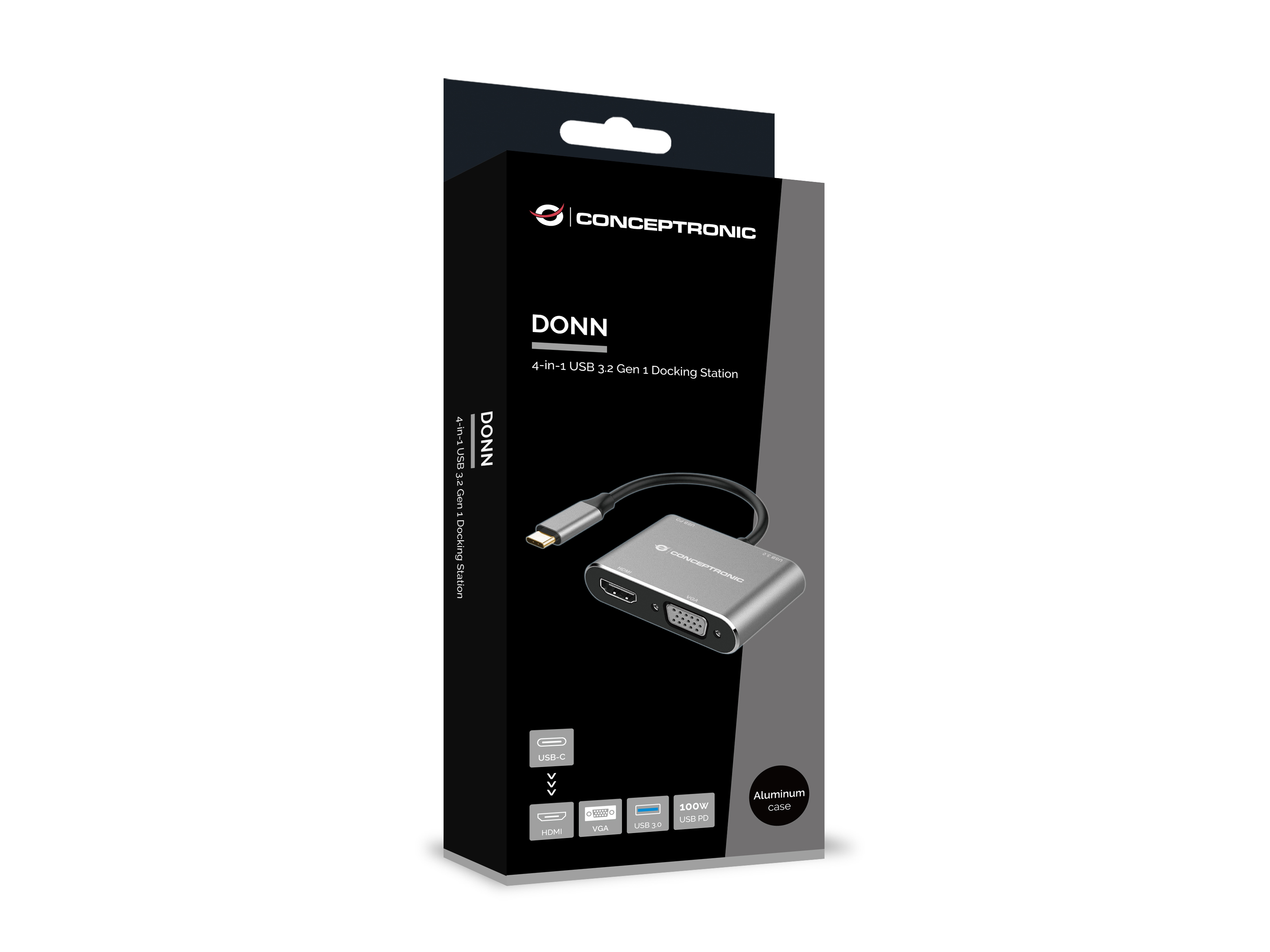 CONCEPTRONIC 4-1 Dock USB-C->HDMI/USB-A/VGA/100WPD 15cm gr