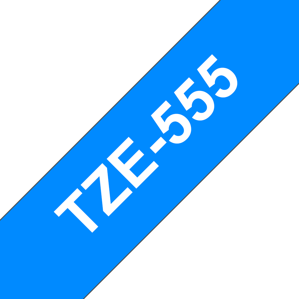 TZE-555 LAMINATED TAPE 24MM 8M WHITE ON BLUE