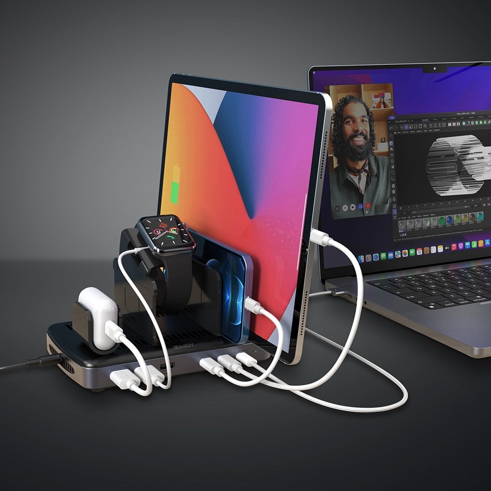 LINDY 6-Port USB-Ladestation 160W, 3x USB-C PD & 3x USB-A