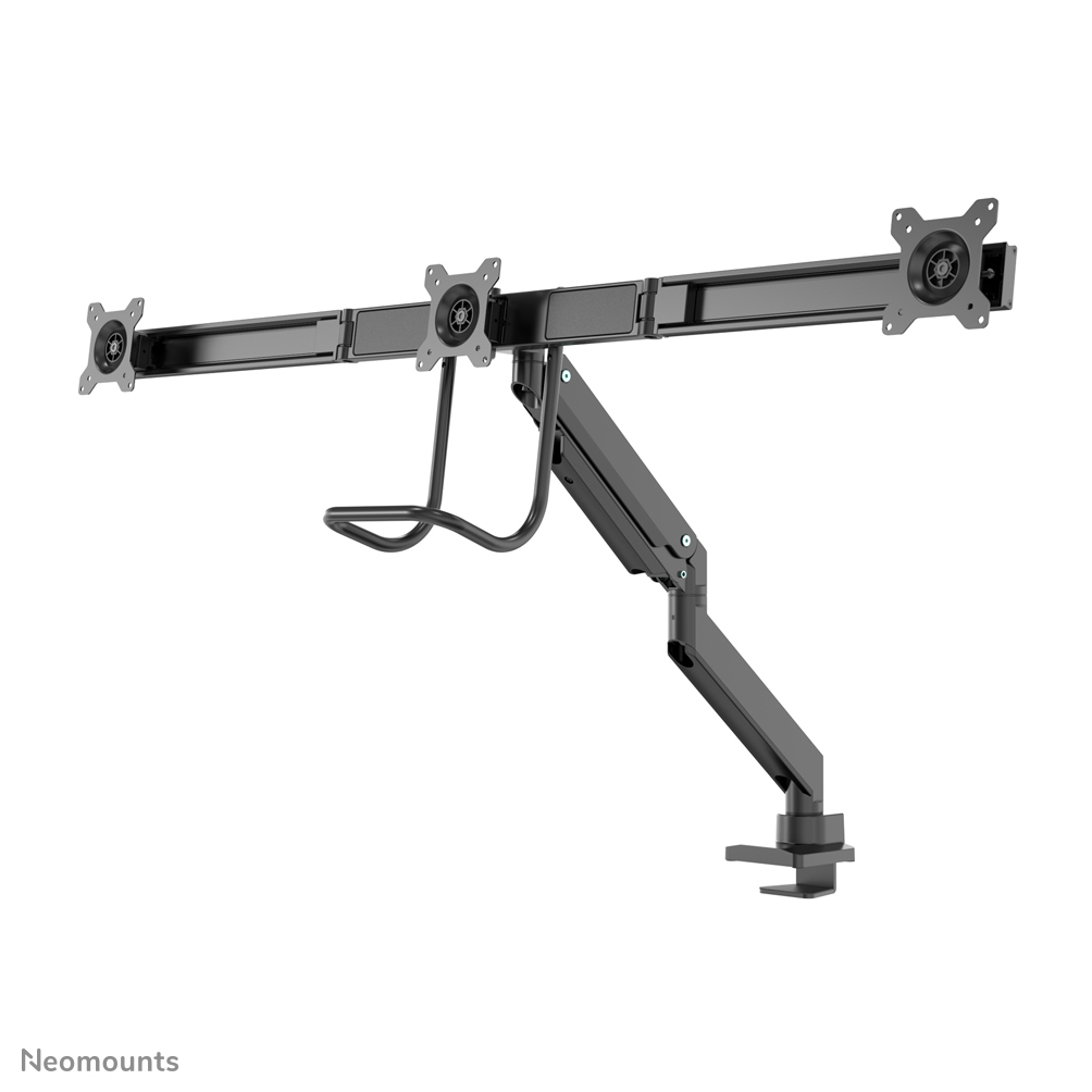 NEOMOUNTS Monitor Triple-Deskmount with crossbar 17-24inch Full Motion Gasspring Tilt Rotate Swivel Grommet/Clamp black