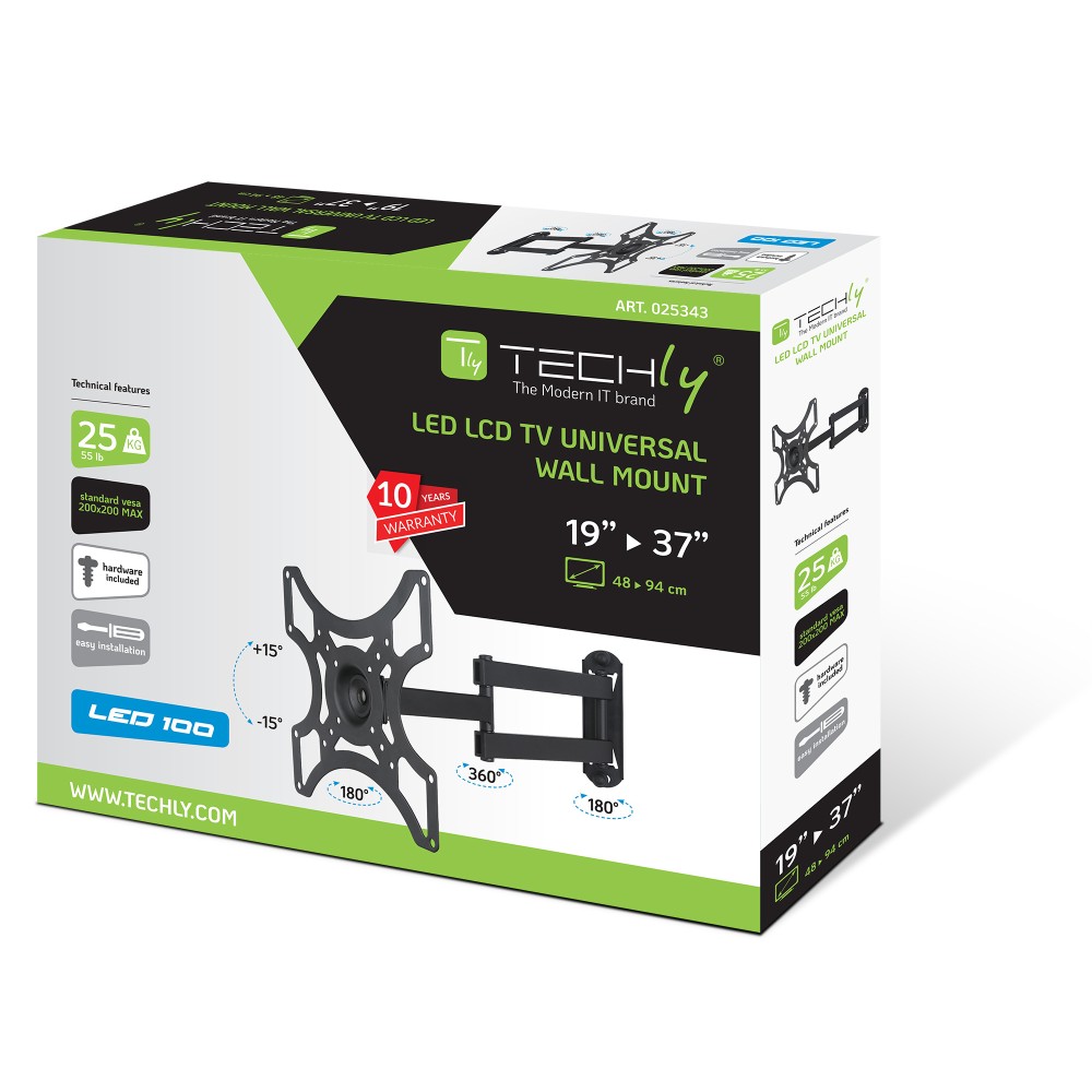 Techly Wandhalterung LCD TV 19-37 neigbar 2 Gelenke schw.
