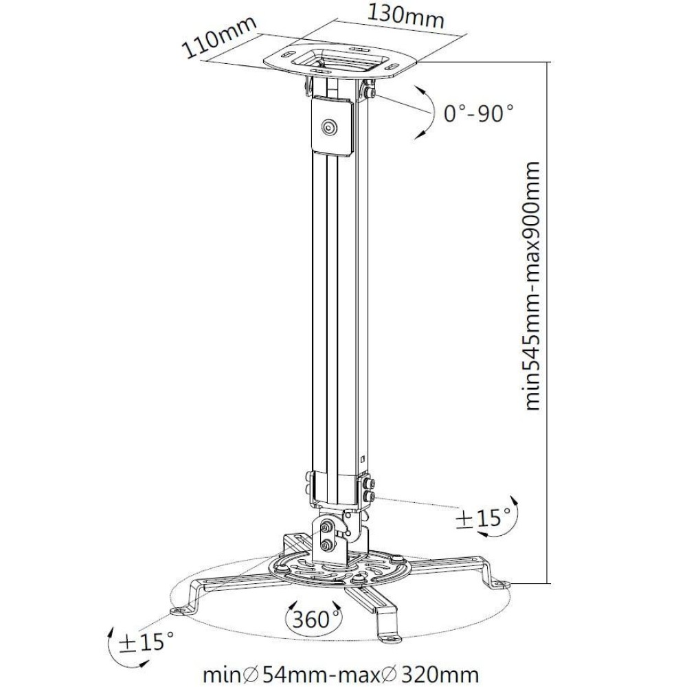 TECHLY Deckenhalterung fuer Beamer silber ausziehbar 54-90cm