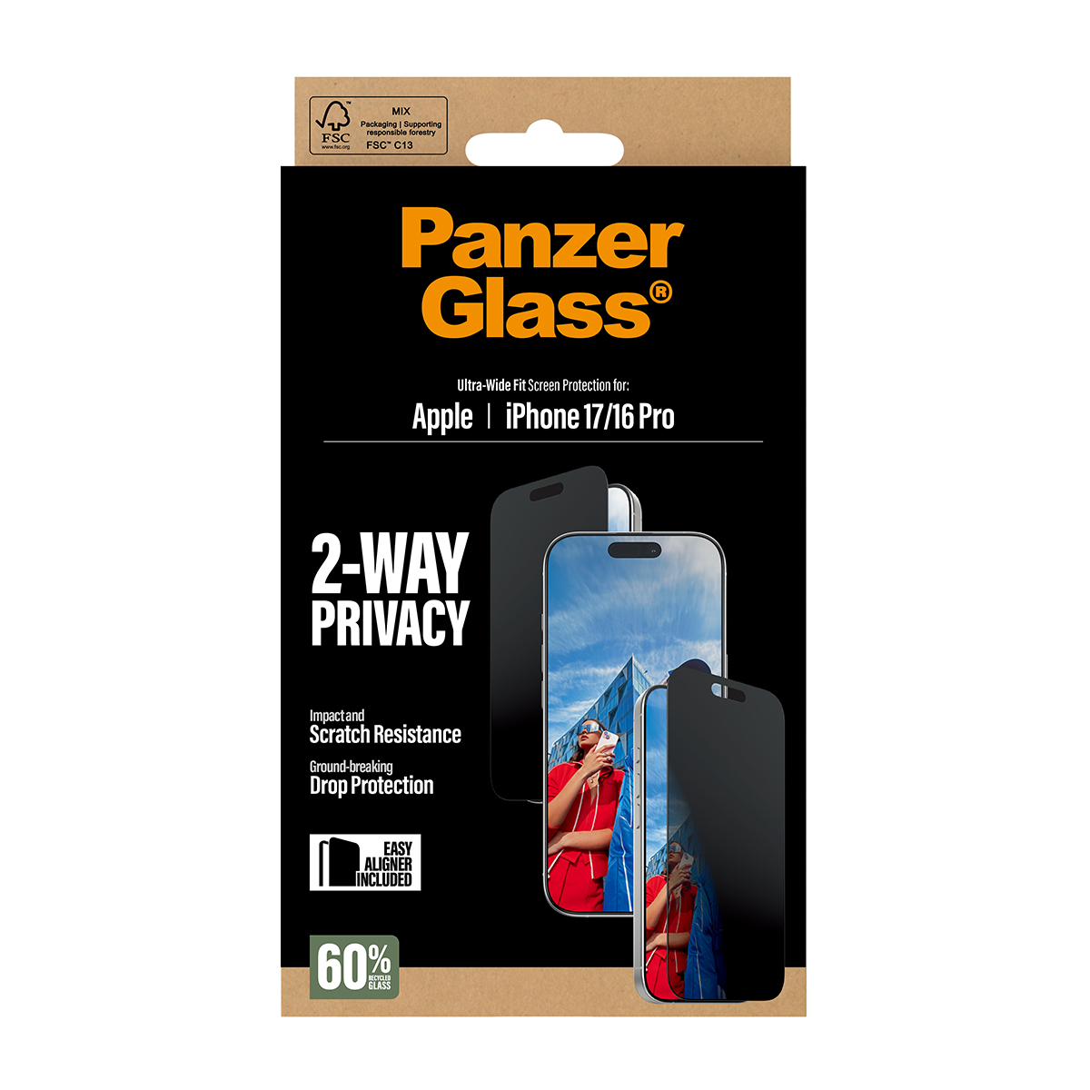 2-WAY PRIVACY SCREEN PROTECTOR IPHONE 16 PRO ULTRA-WIDE FIT W.