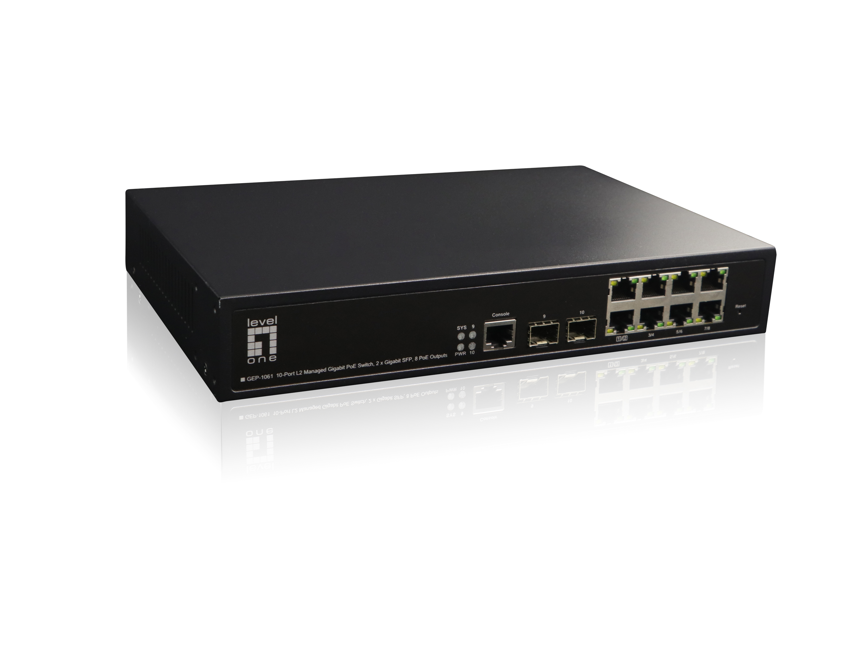 LevelOne PoE+Switch 8xGE PoE/2xSFP 180W 19 Managed L2